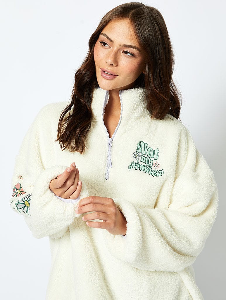 Not My Problem Longline Fleece in Cream
