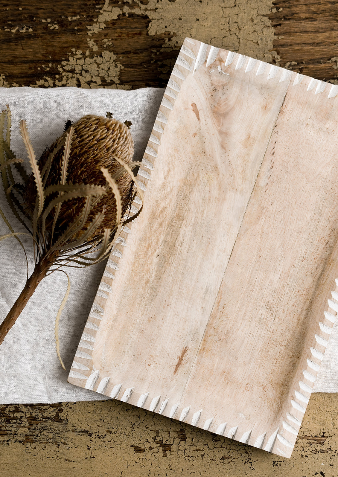 Notched Edge Wooden Tray