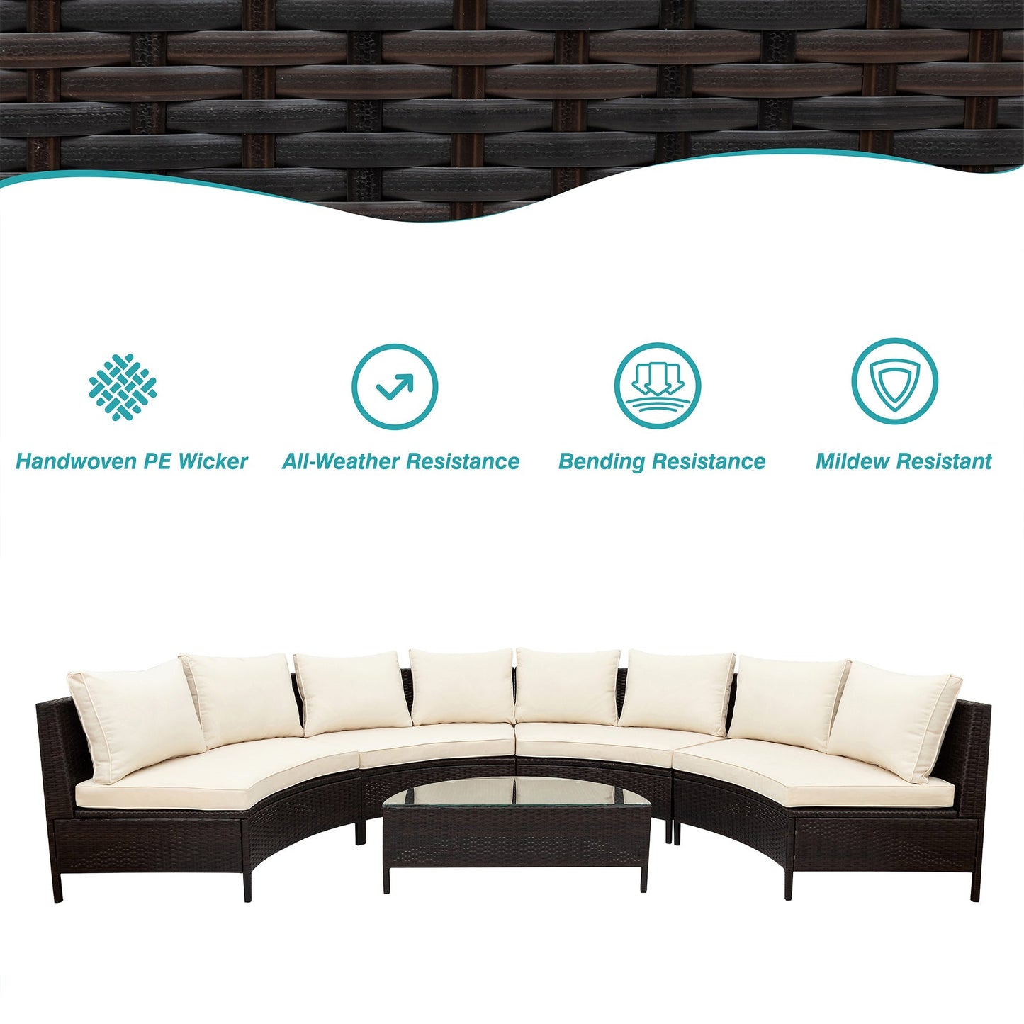 Odessa 5 Piece Outdoor Sectional Sofa Set with Tempered Glass Table