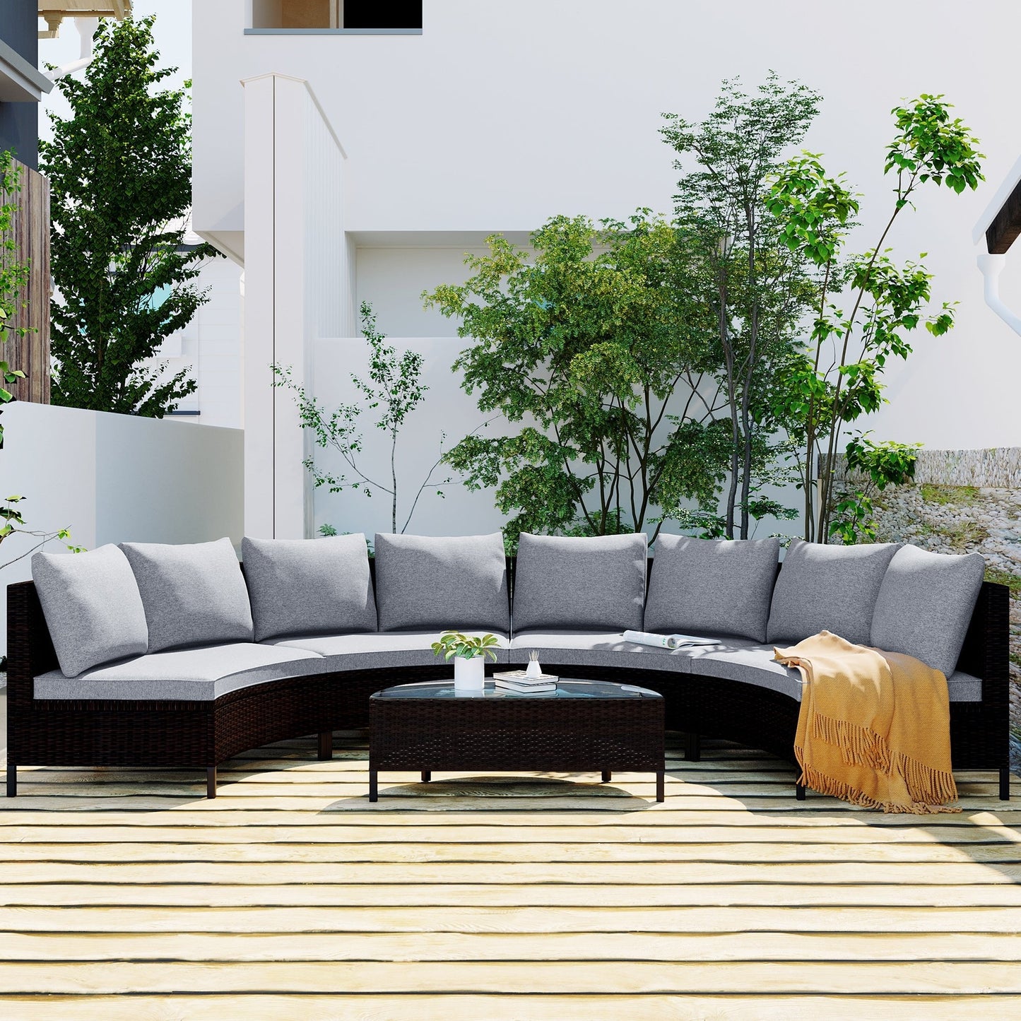 Odessa 5 Piece Outdoor Sectional Sofa Set with Tempered Glass Table