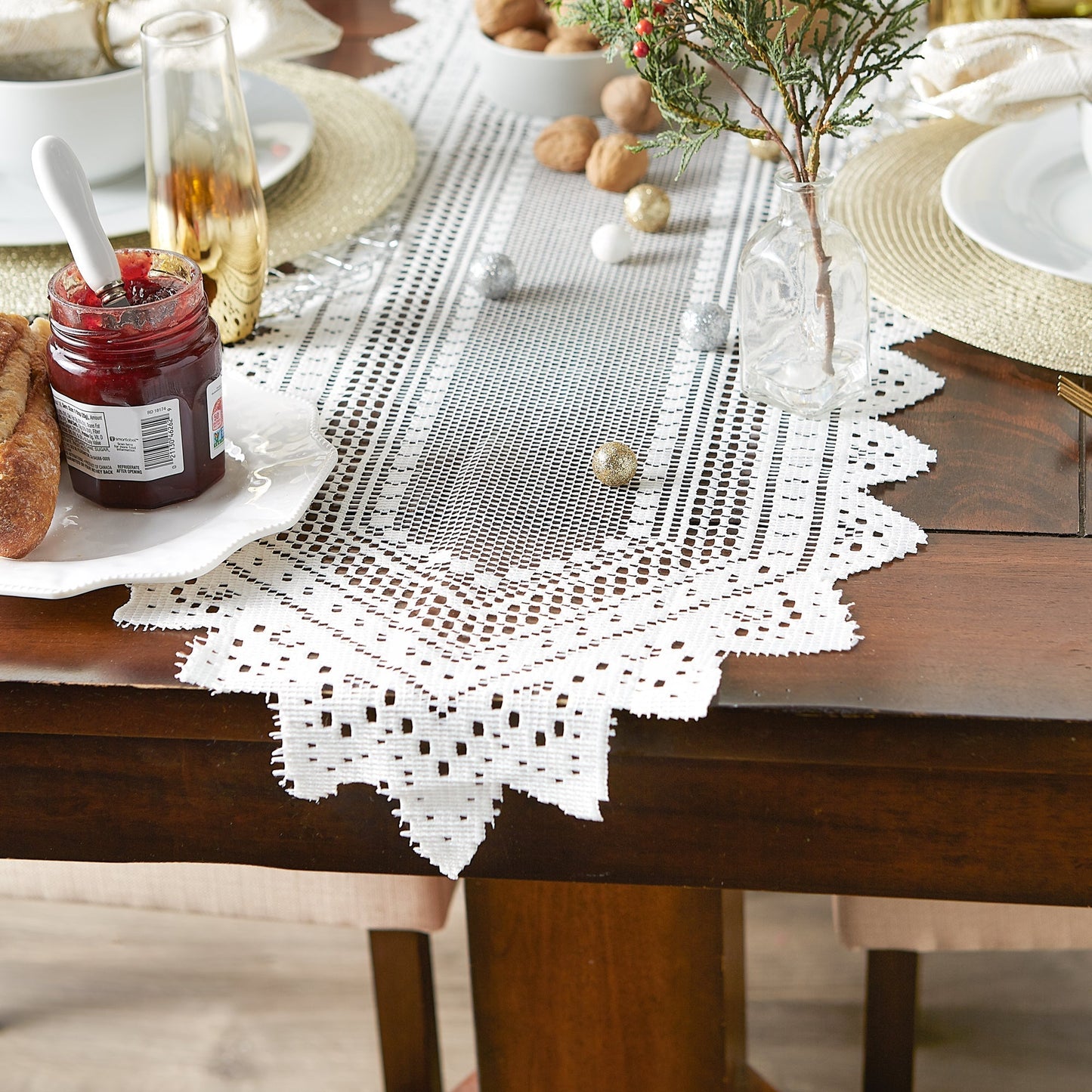 Off White Nordic Lace 14"X72" Table Runner
