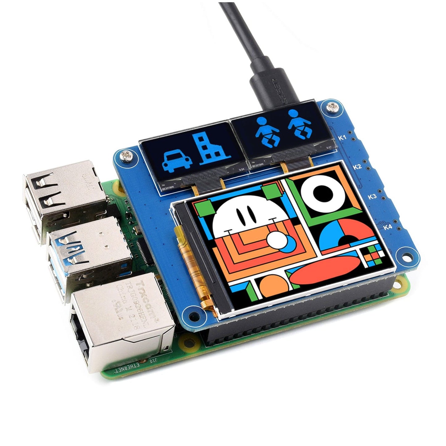 OLED/LCD Triple Screen HAT for Raspberry Pi