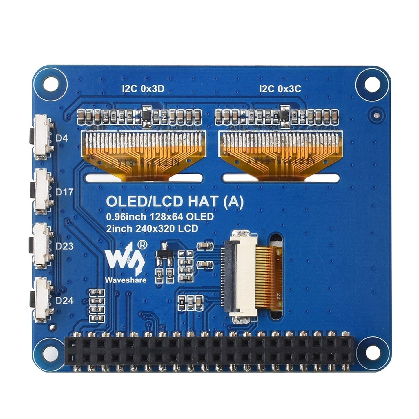 OLED/LCD Triple Screen HAT for Raspberry Pi