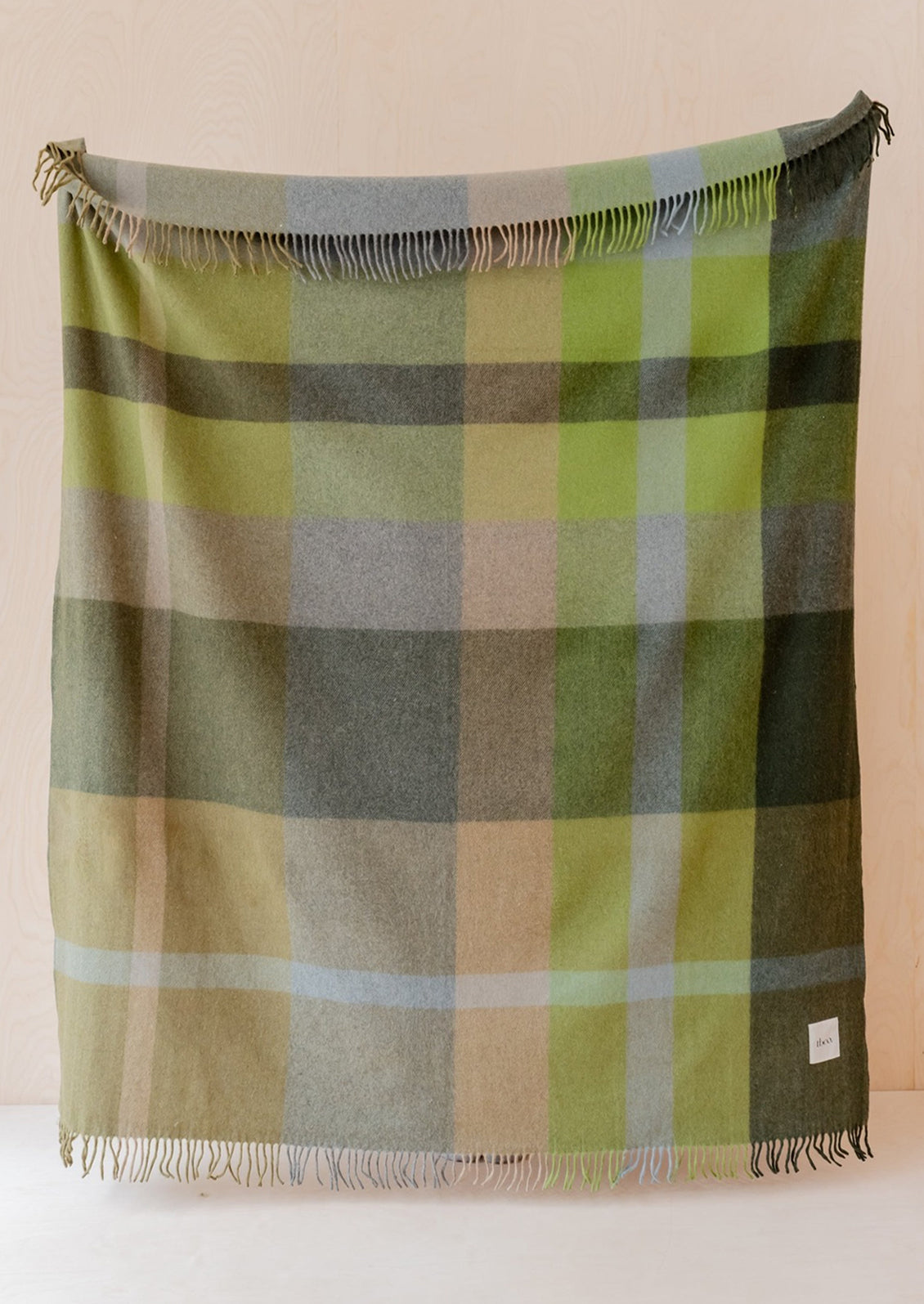Recycled Wool Throw, Olive Oversized Patchwork Check