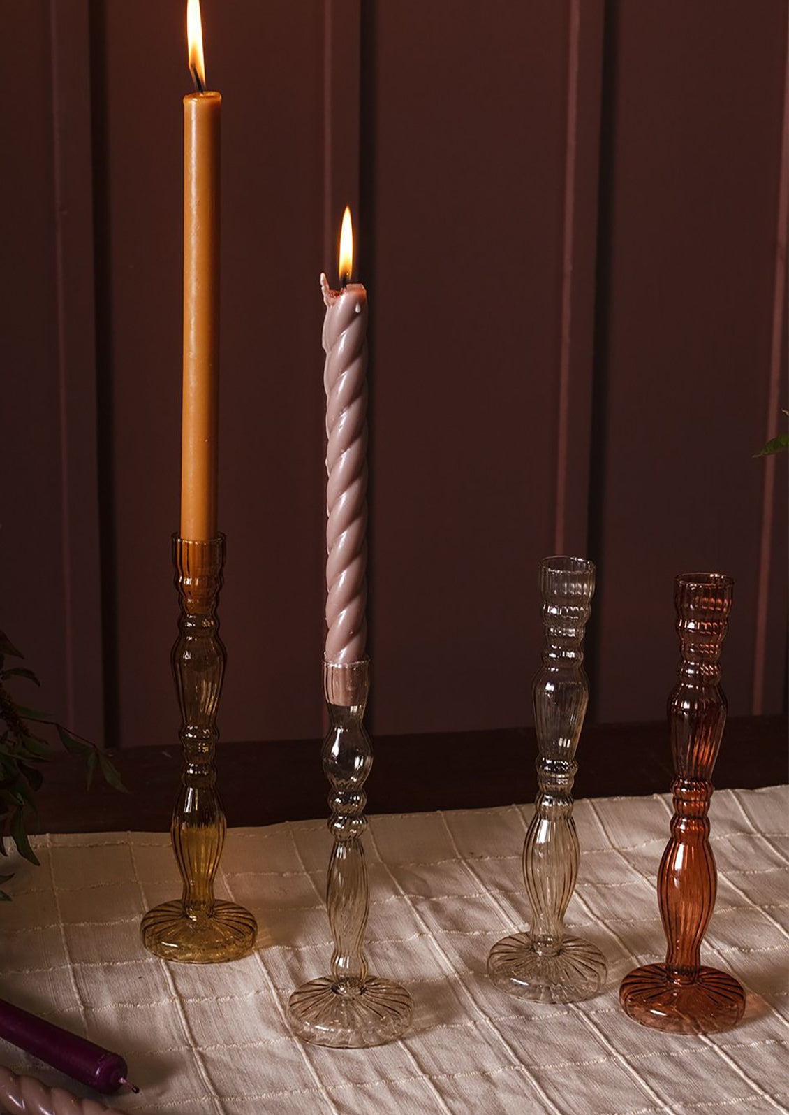 Optic Glass Candlestick Holder