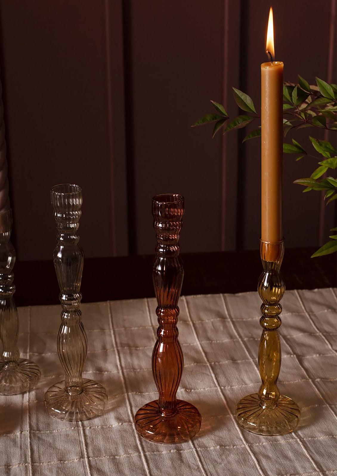 Optic Glass Candlestick Holder