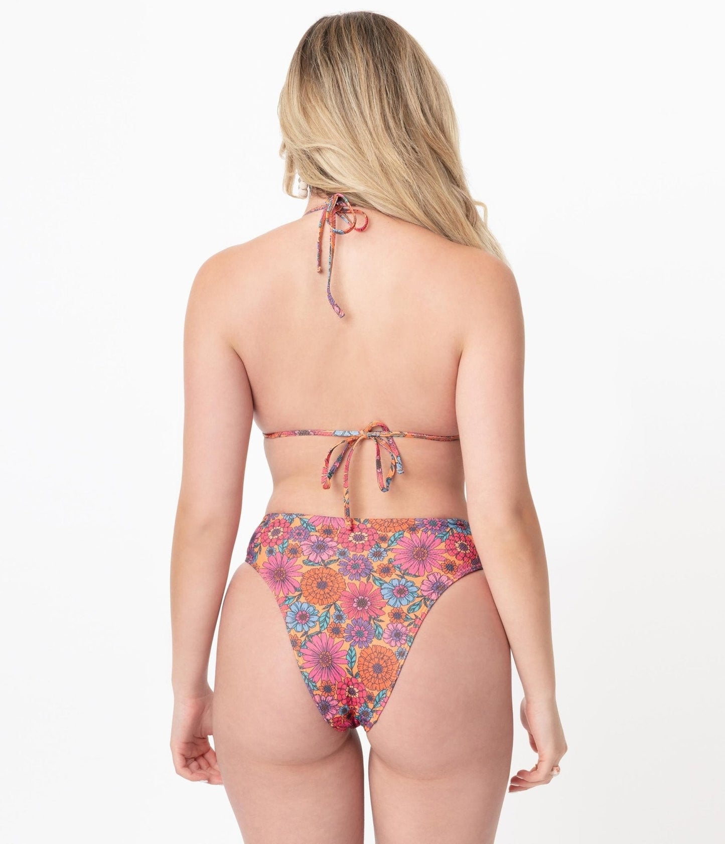 1970s Orange & Floral High Leg Swim Bottoms
