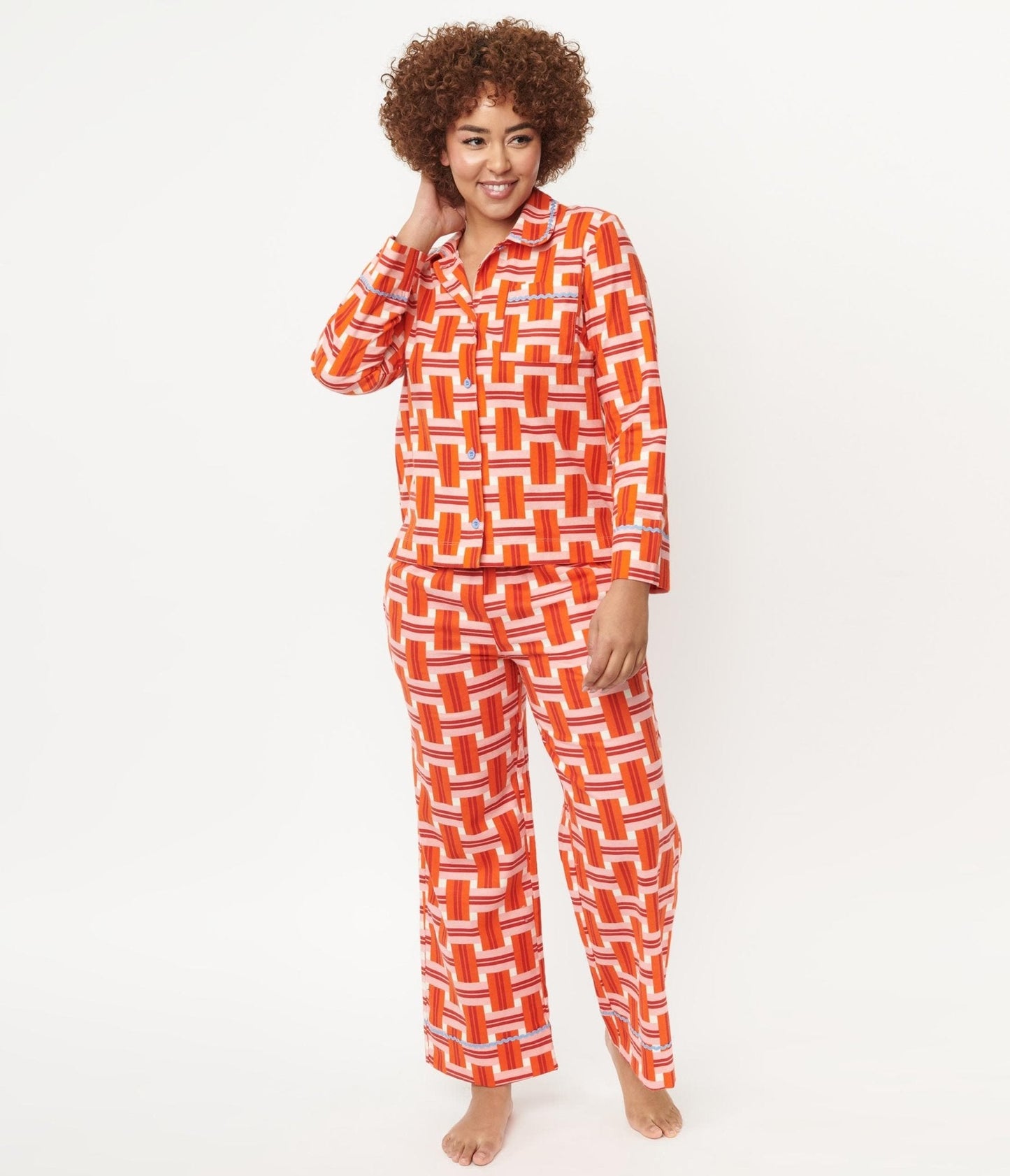 Orange & Red Basket Plaid Pajama Bottoms
