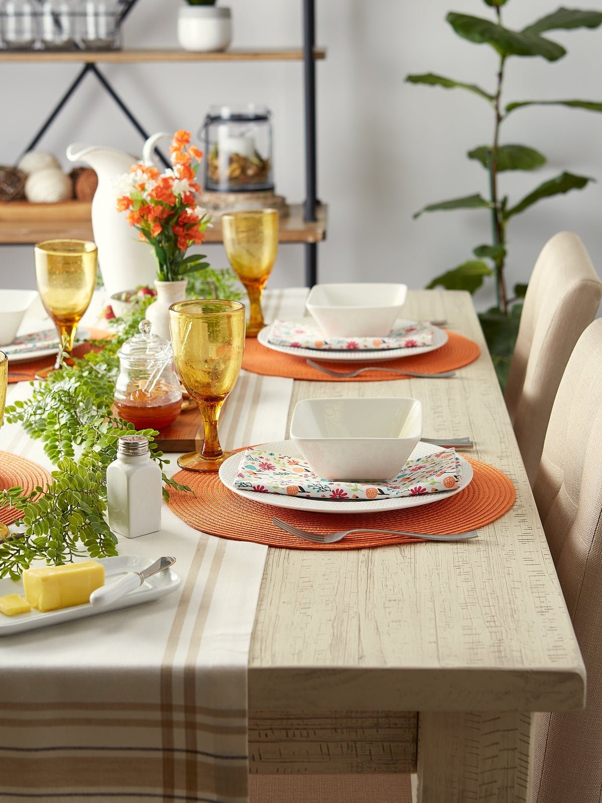Orange Round Woven Placemats, Set Of 6