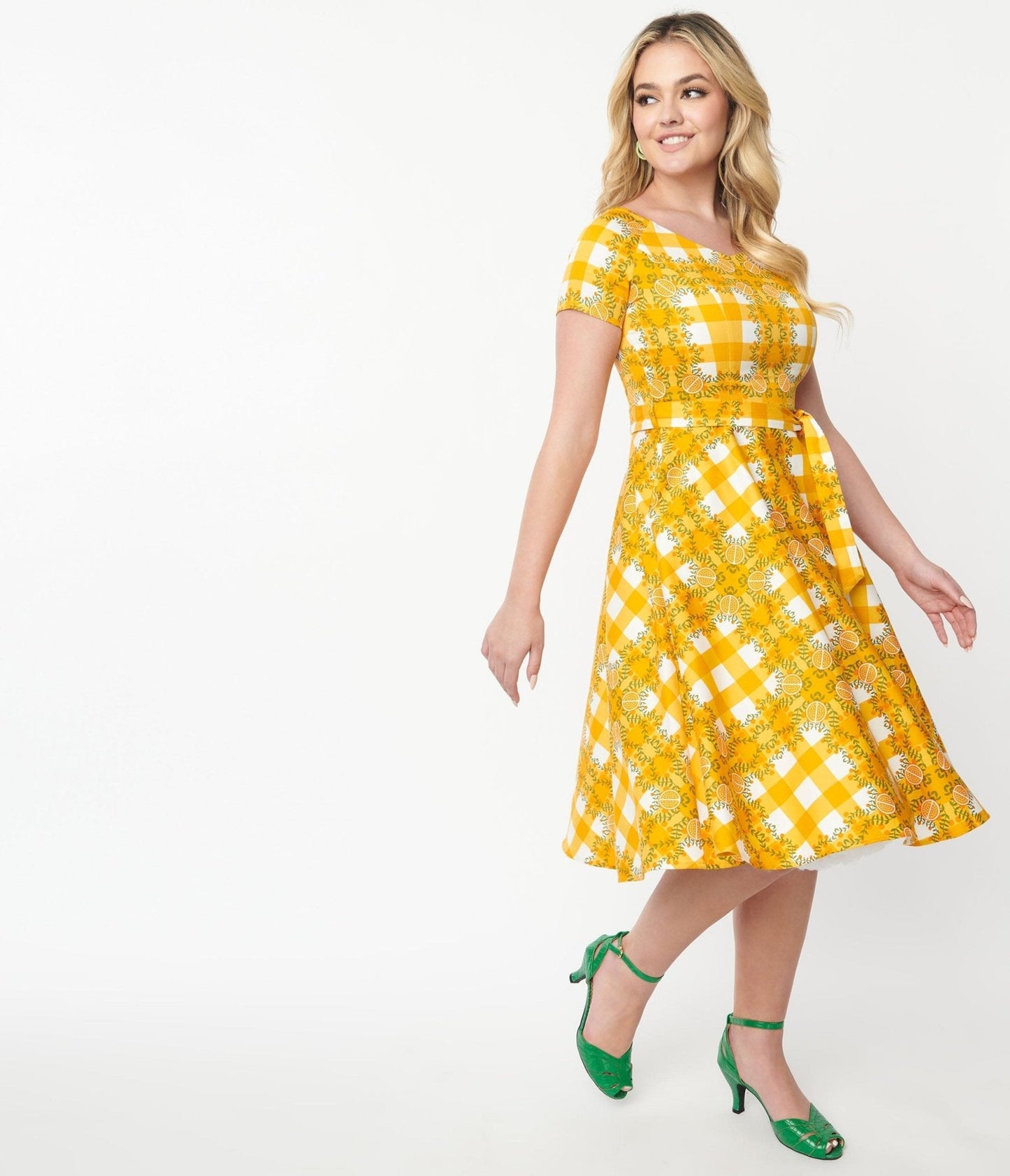 Orange Tree Gingham Swing Dress