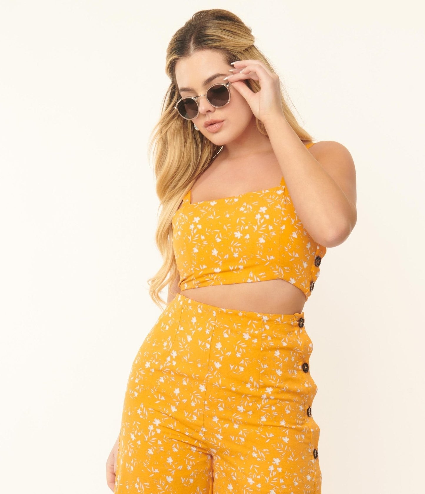 Orange & White Floral Crop Top