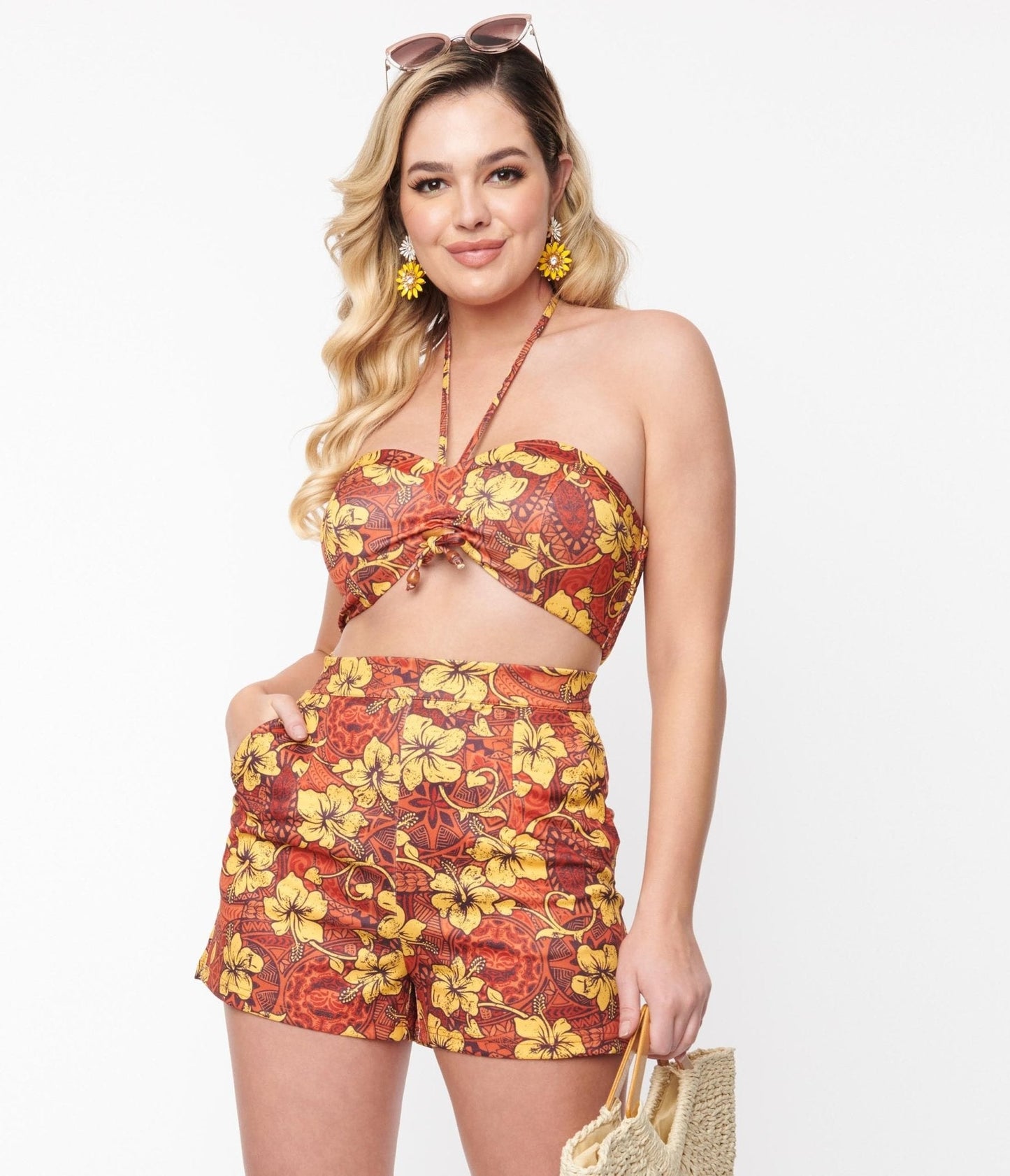 Orange & Yellow Tropical Floral Mimosa Tube Top