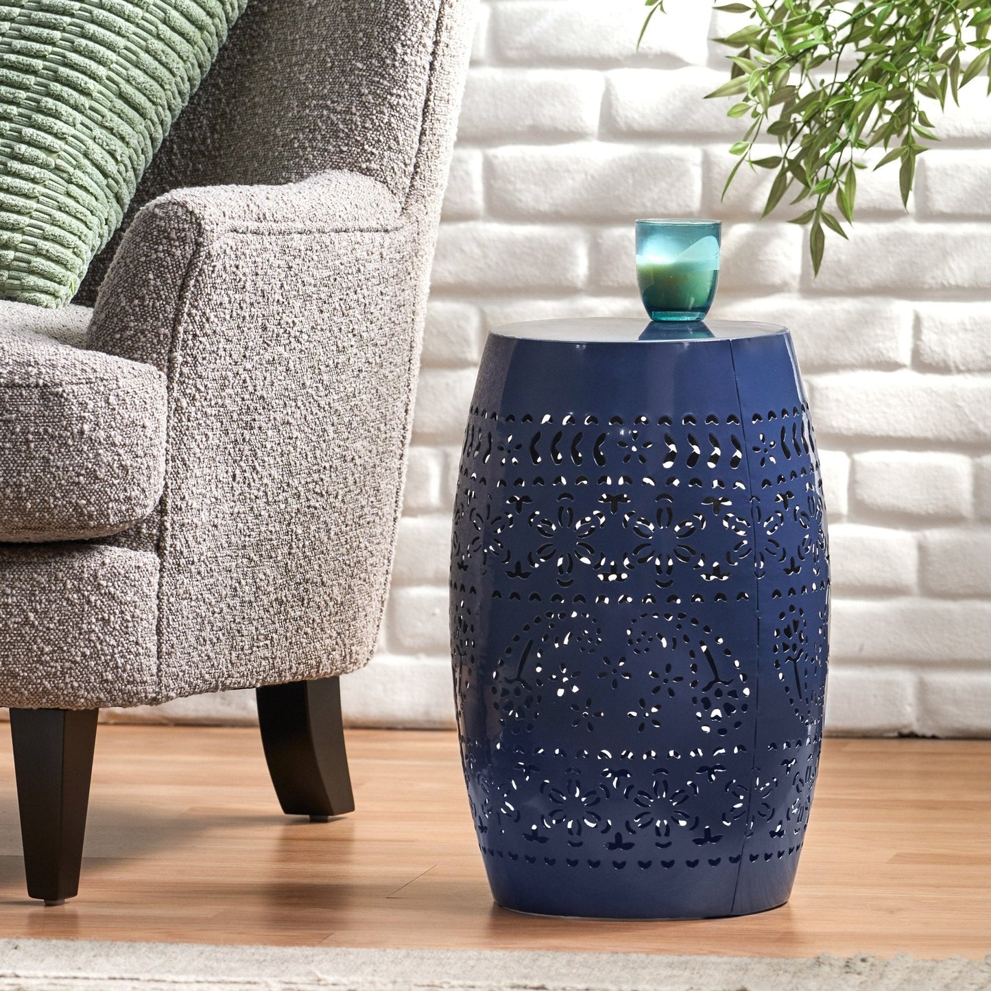 Orchid 12" Outdoor Side Table with Barrel Shape