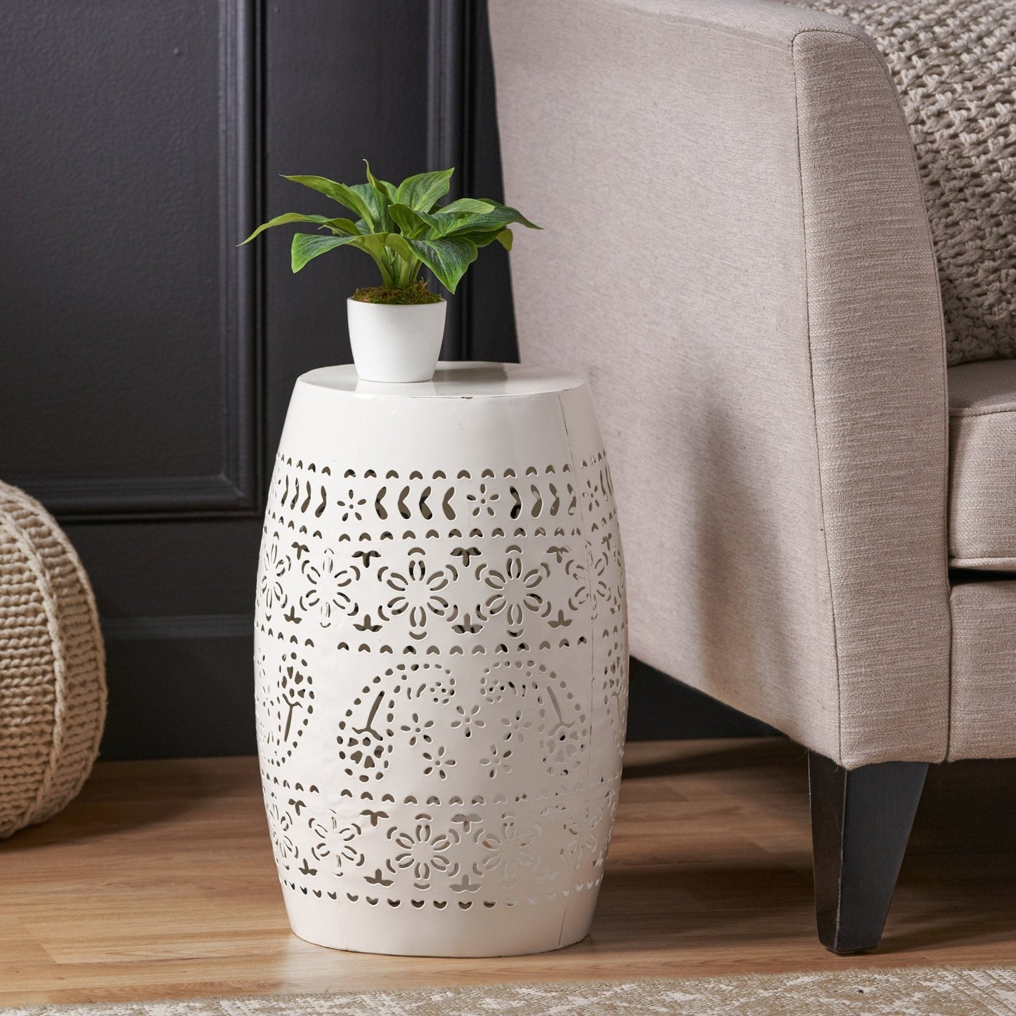 Orchid 12" Outdoor Side Table with Barrel Shape