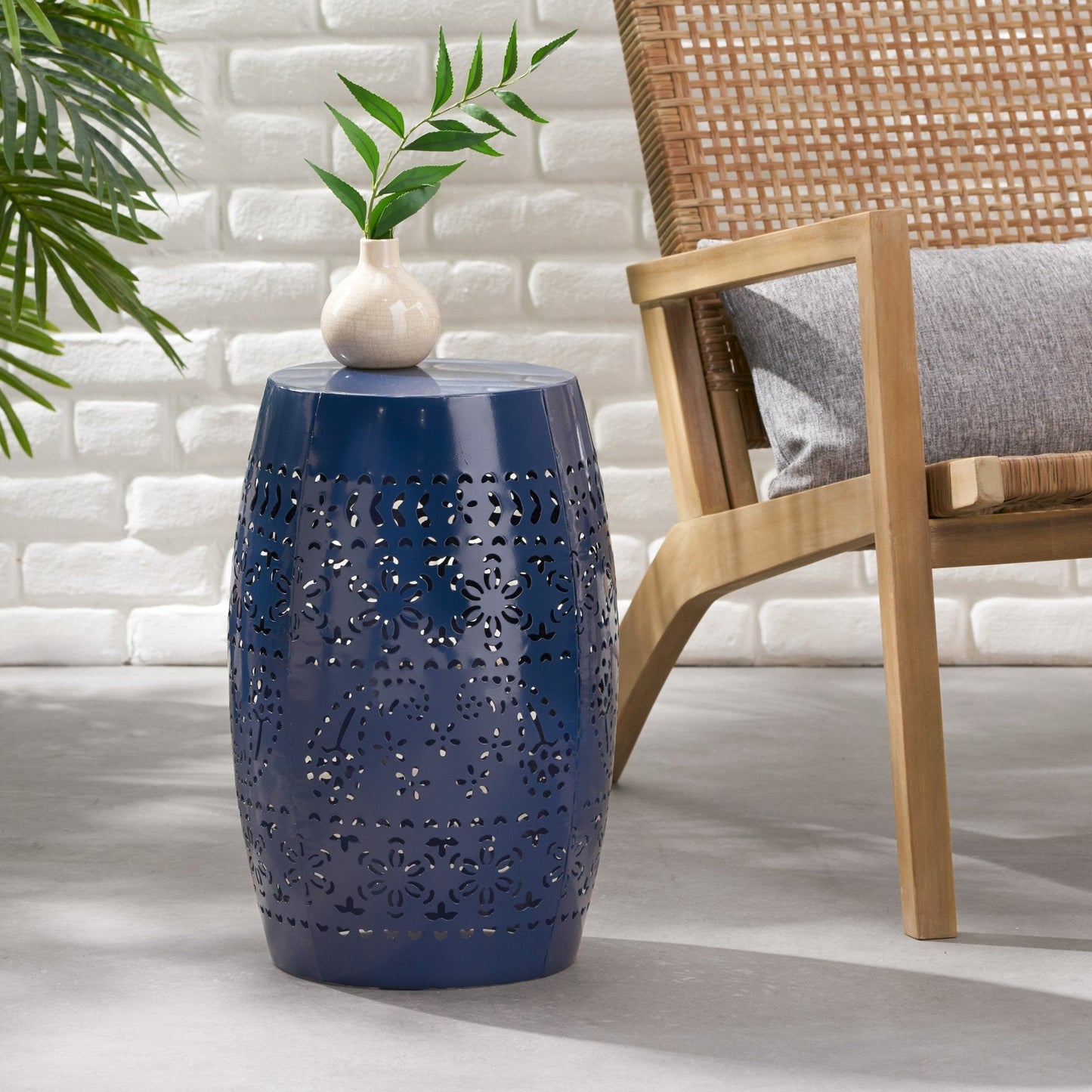 Orchid 12" Outdoor Side Table with Barrel Shape