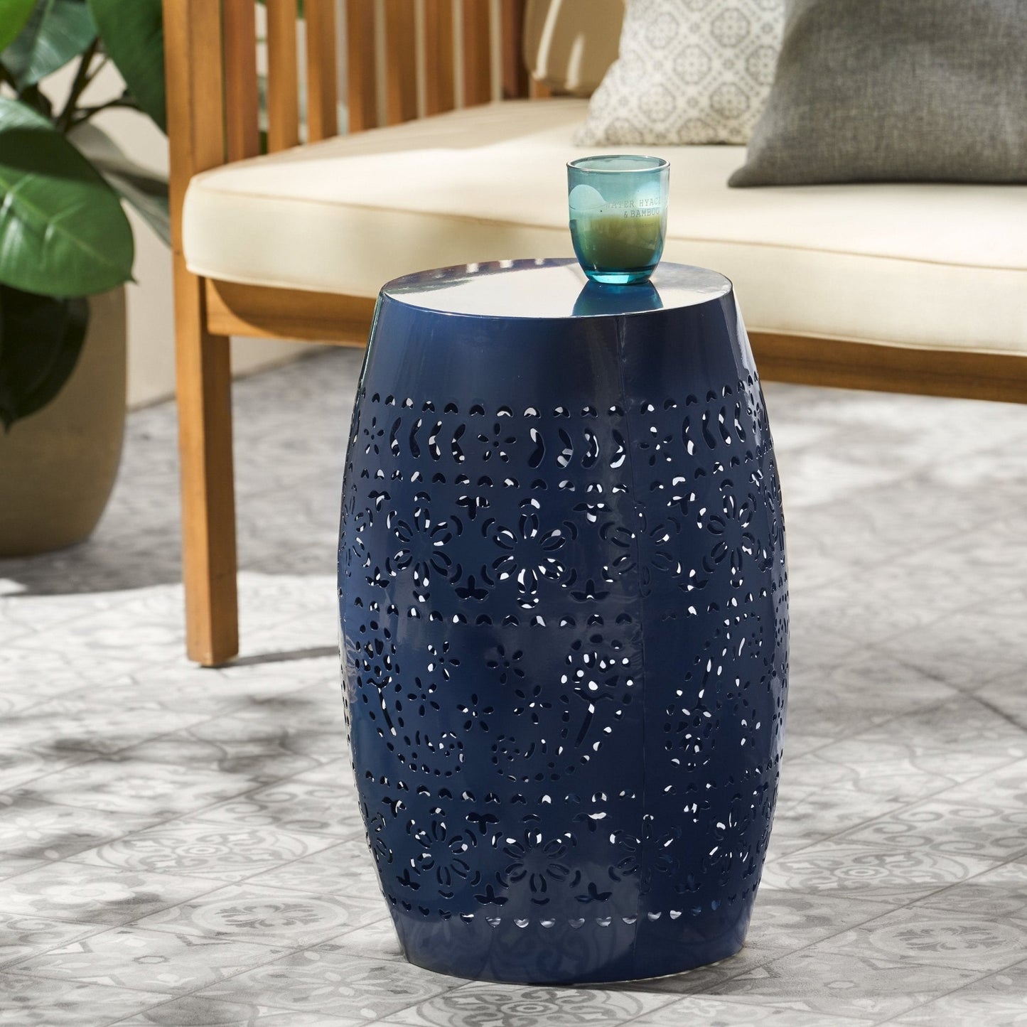 Orchid 12" Outdoor Side Table with Barrel Shape