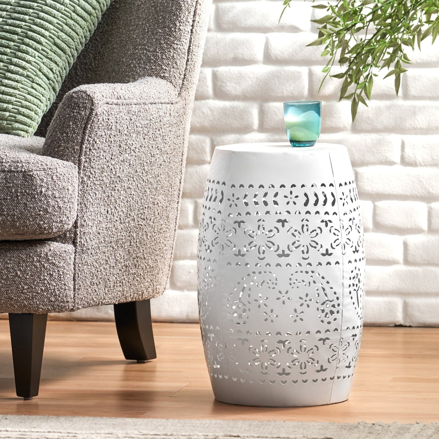 Orchid 12" Outdoor Side Table with Barrel Shape