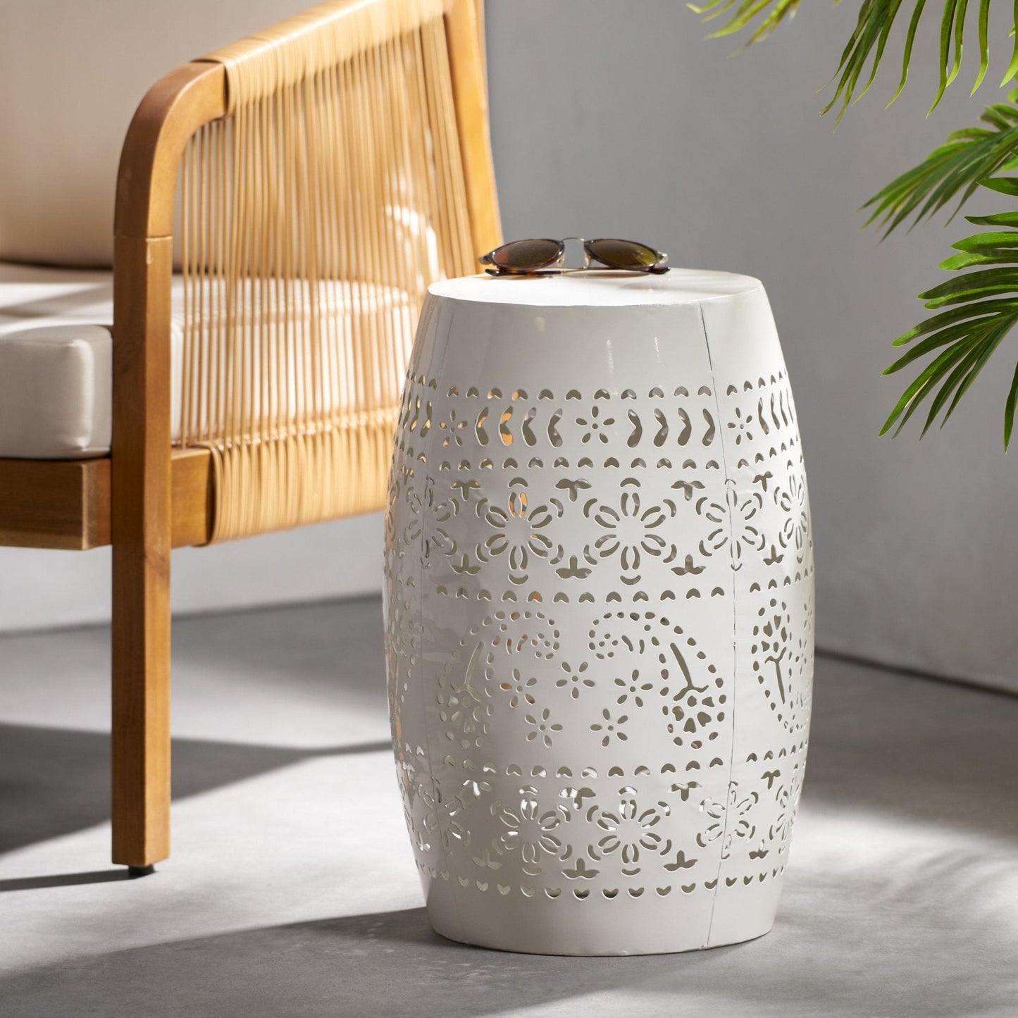Orchid 12" Outdoor Side Table with Barrel Shape