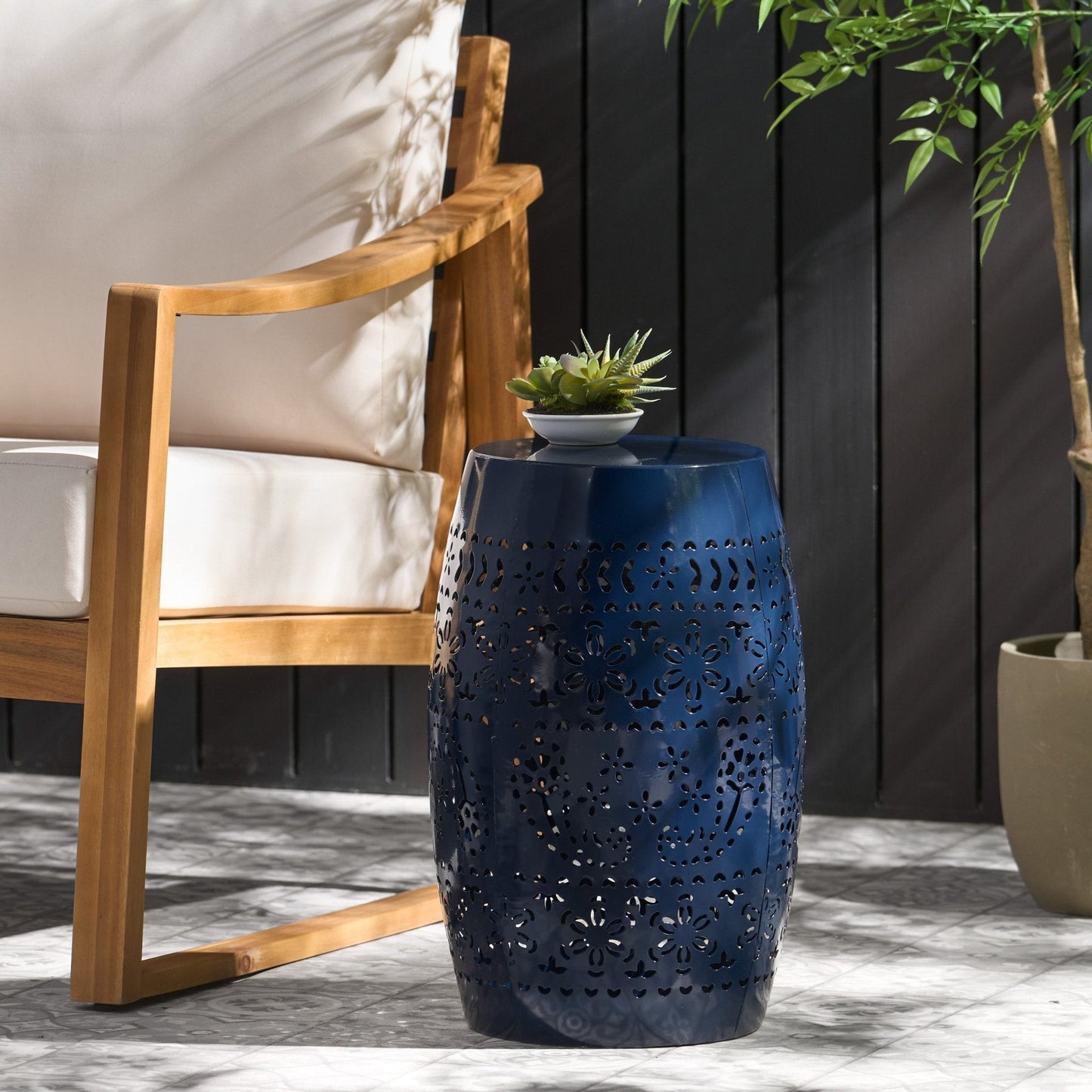 Orchid 12" Outdoor Side Table with Barrel Shape