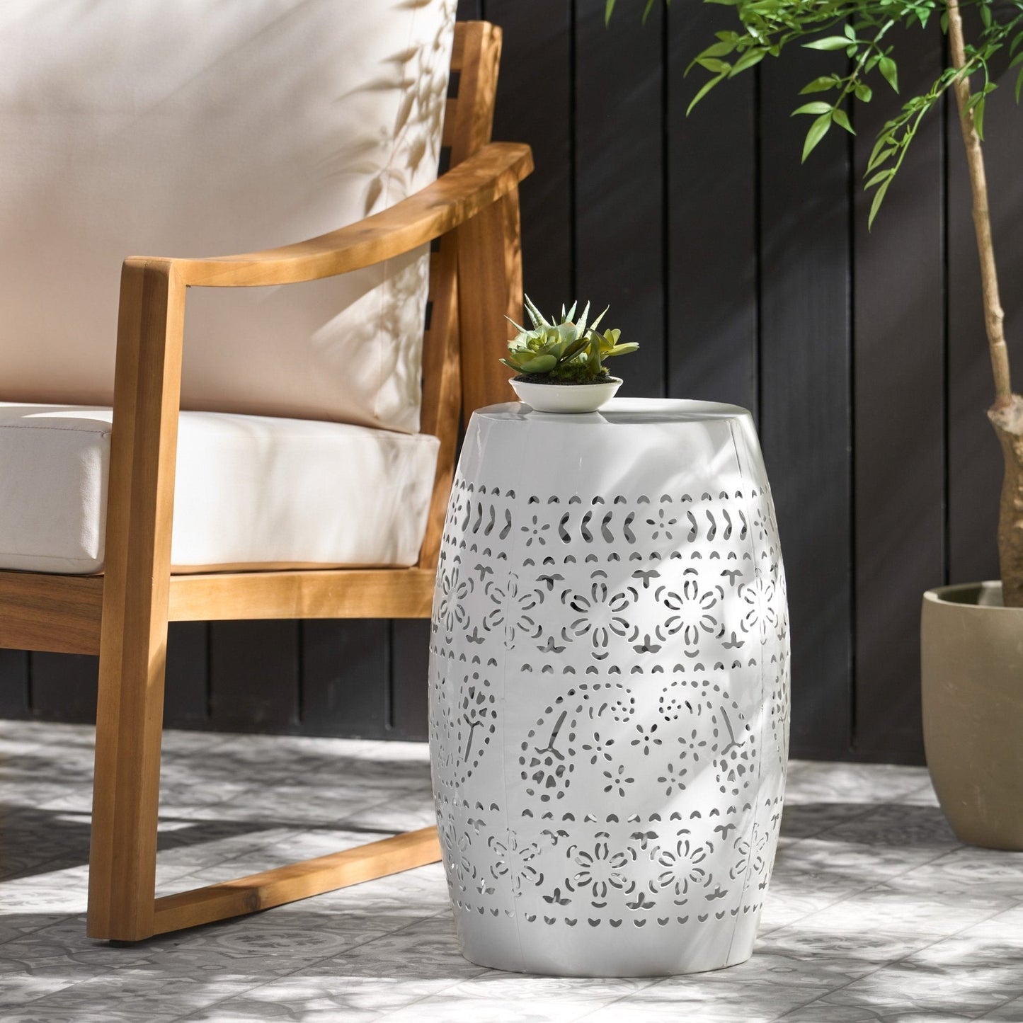 Orchid 12" Outdoor Side Table with Barrel Shape