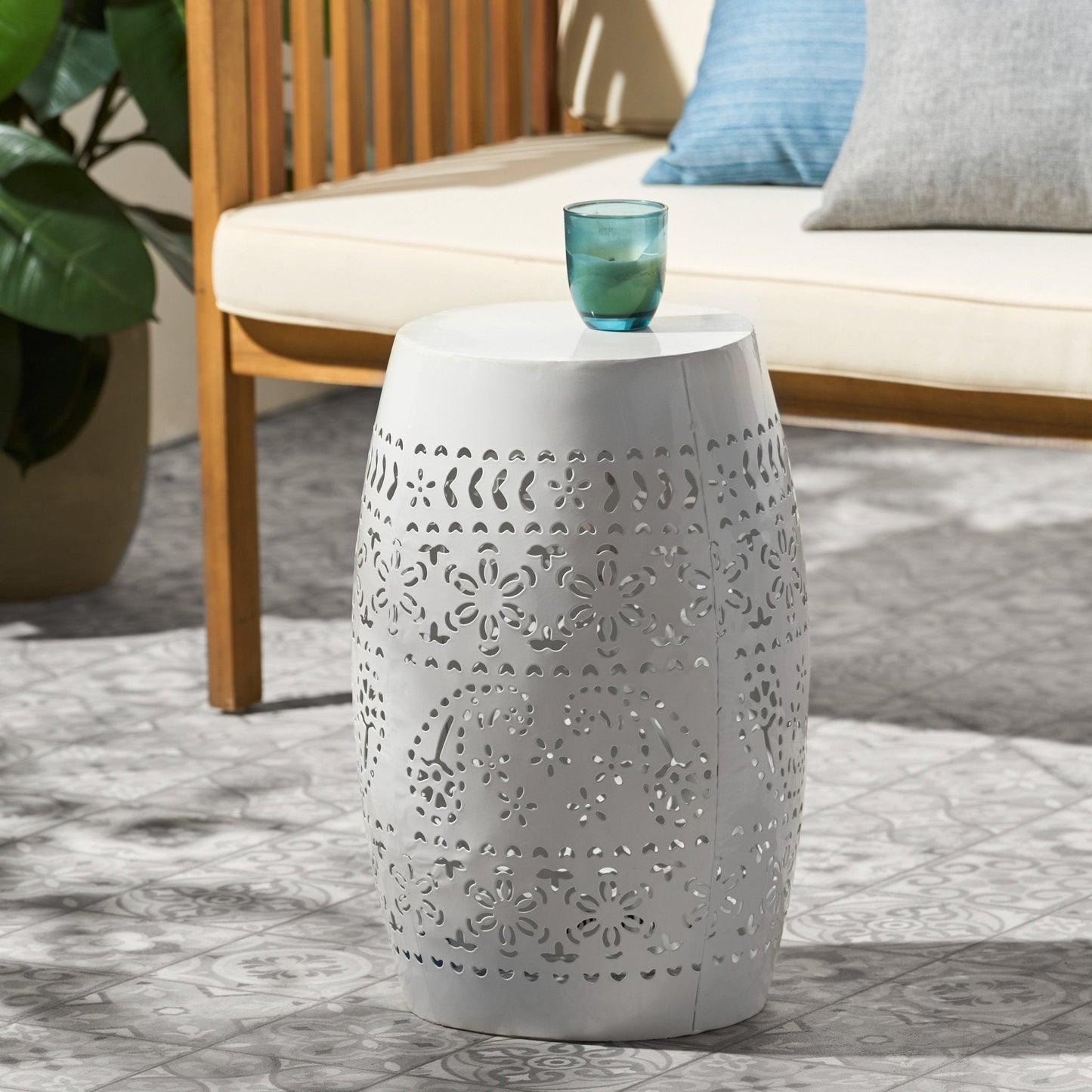 Orchid 12" Outdoor Side Table with Barrel Shape