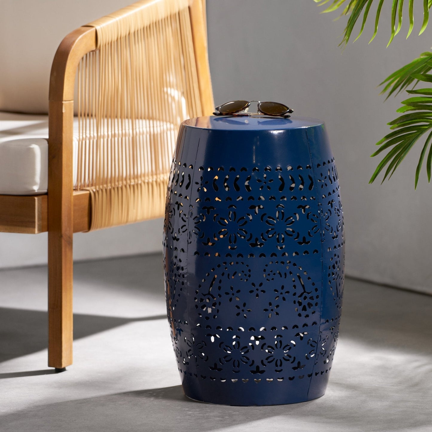 Orchid 12" Outdoor Side Table with Barrel Shape