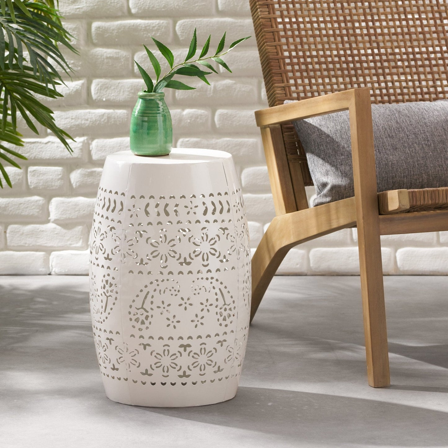 Orchid 12" Outdoor Side Table with Barrel Shape