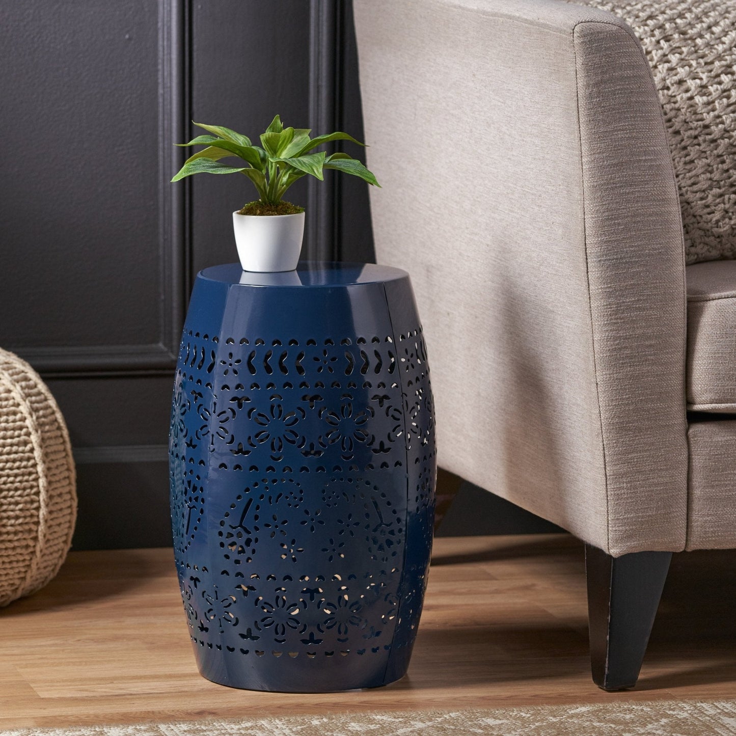 Orchid 12" Outdoor Side Table with Barrel Shape