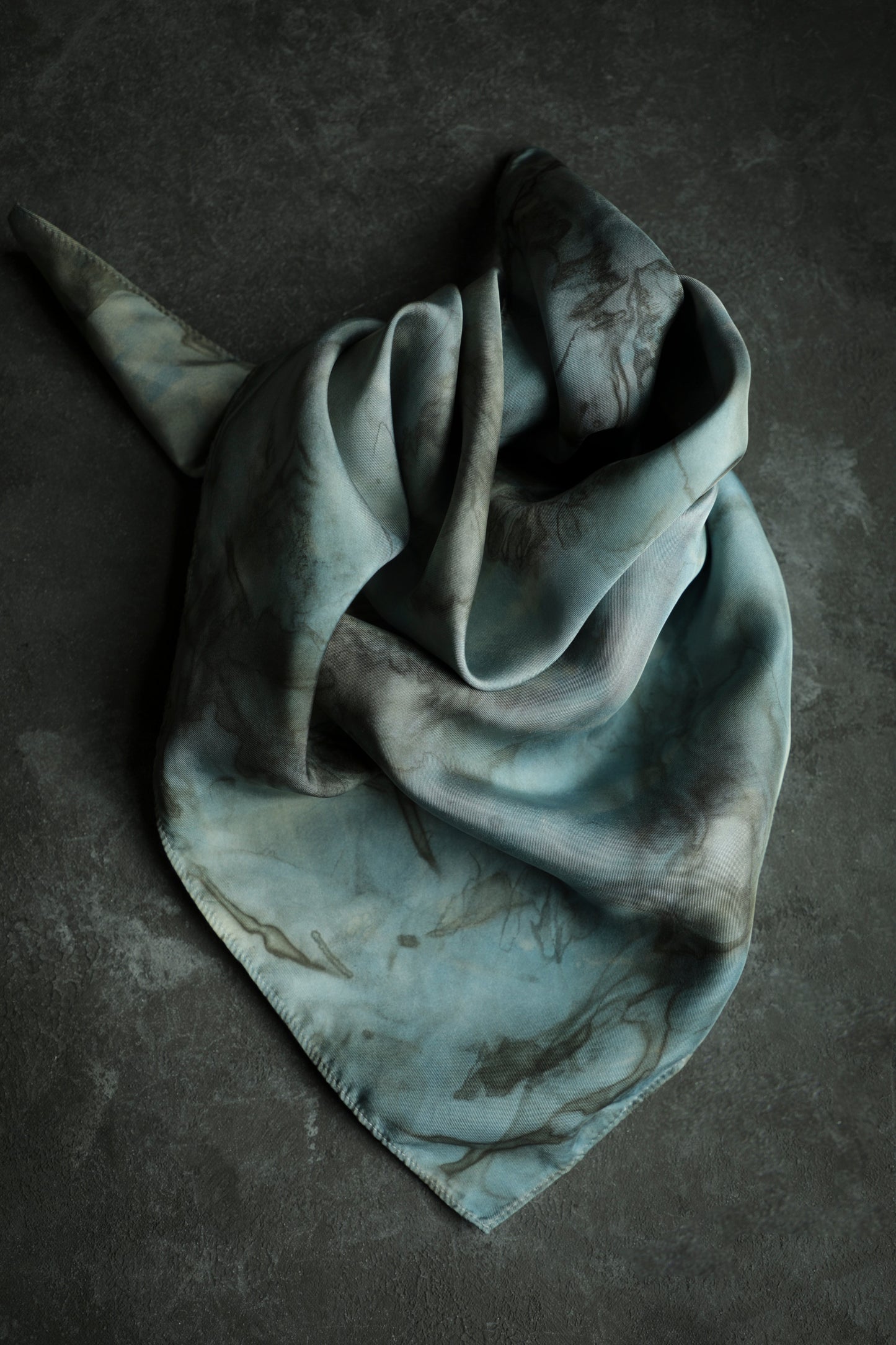 Original Eco-dyed Indigo + Woodgrain Walnut  | 26 x 26" 100% Silk Twill Scarf