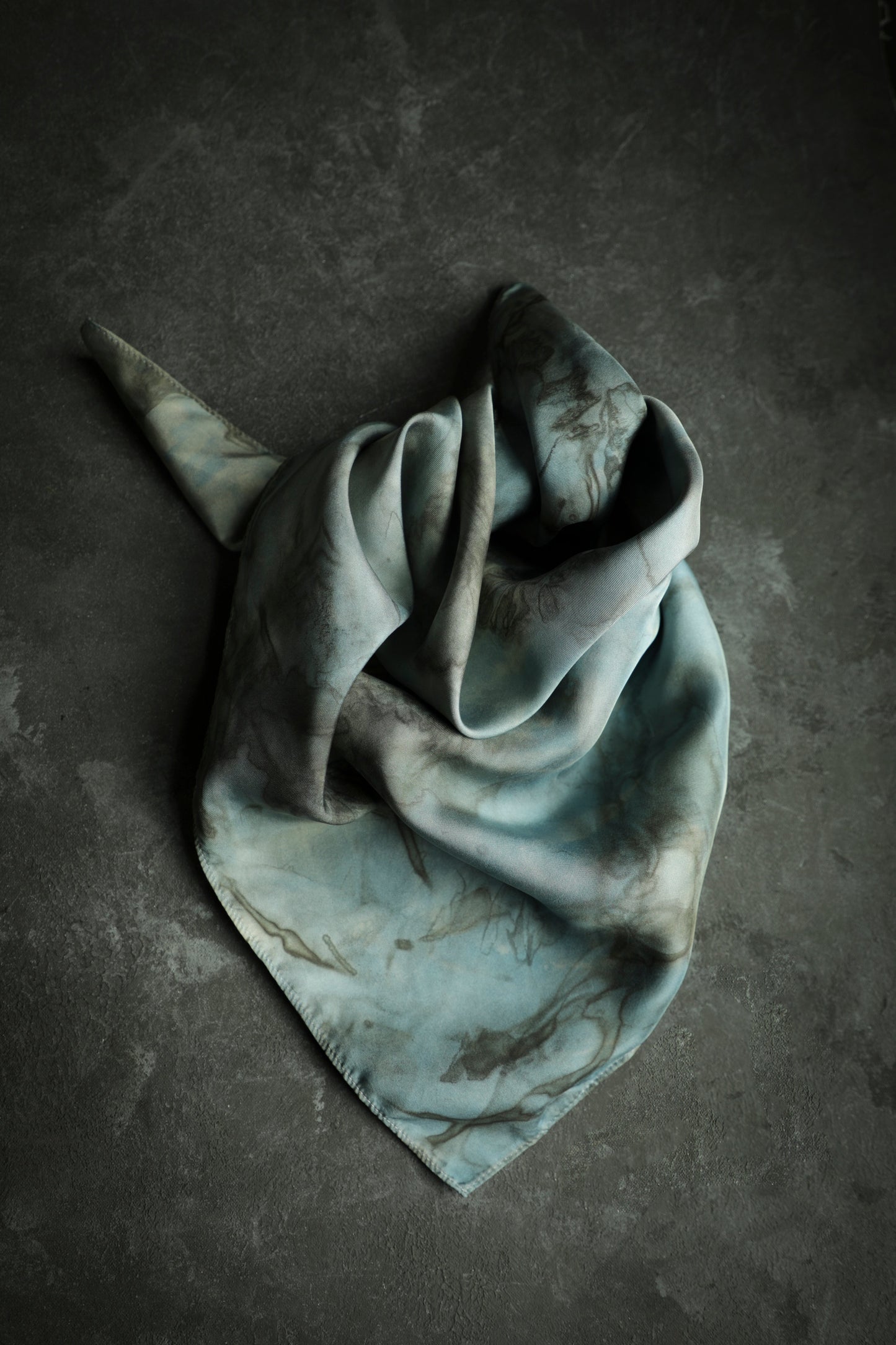 Original Eco-dyed Indigo + Woodgrain Walnut  | 26 x 26" 100% Silk Twill Scarf