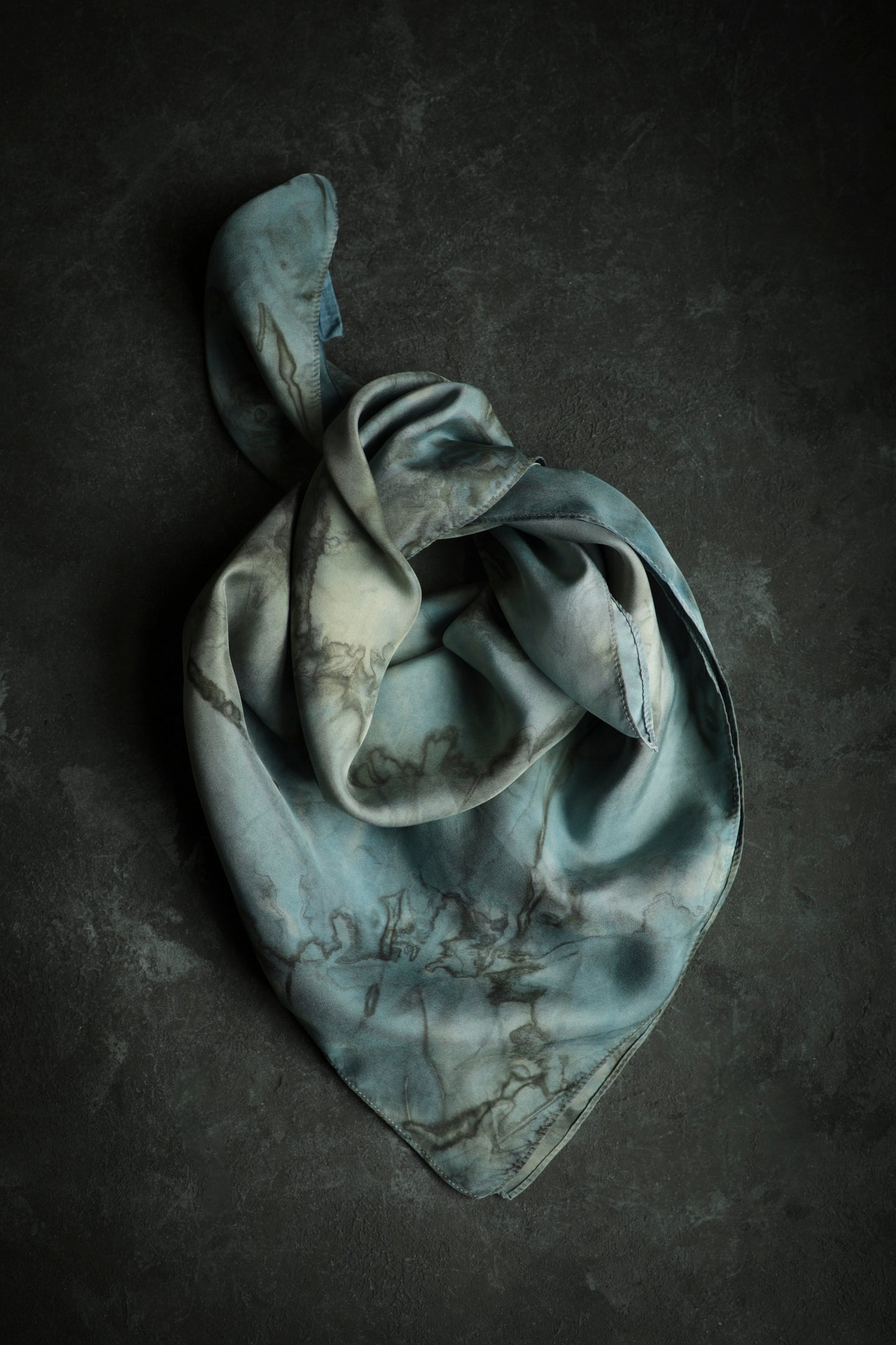 Original Eco-dyed Indigo + Woodgrain Walnut  | 26 x 26" 100% Silk Twill Scarf