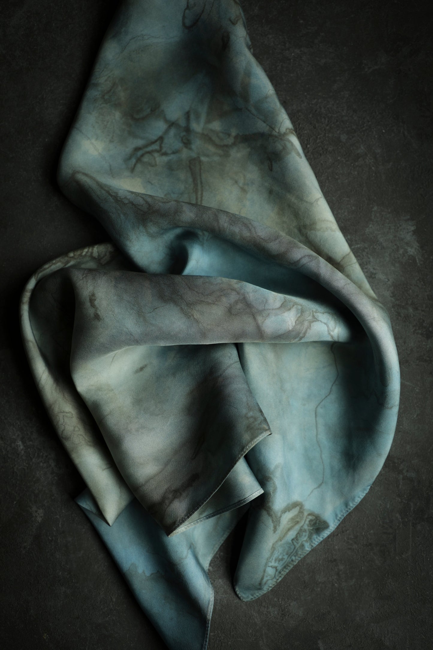 Original Eco-dyed Indigo + Woodgrain Walnut  | 26 x 26" 100% Silk Twill Scarf