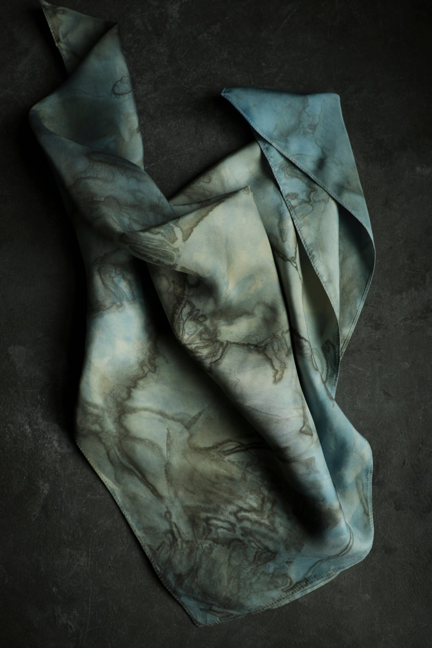 Original Eco-dyed Indigo + Woodgrain Walnut  | 26 x 26" 100% Silk Twill Scarf