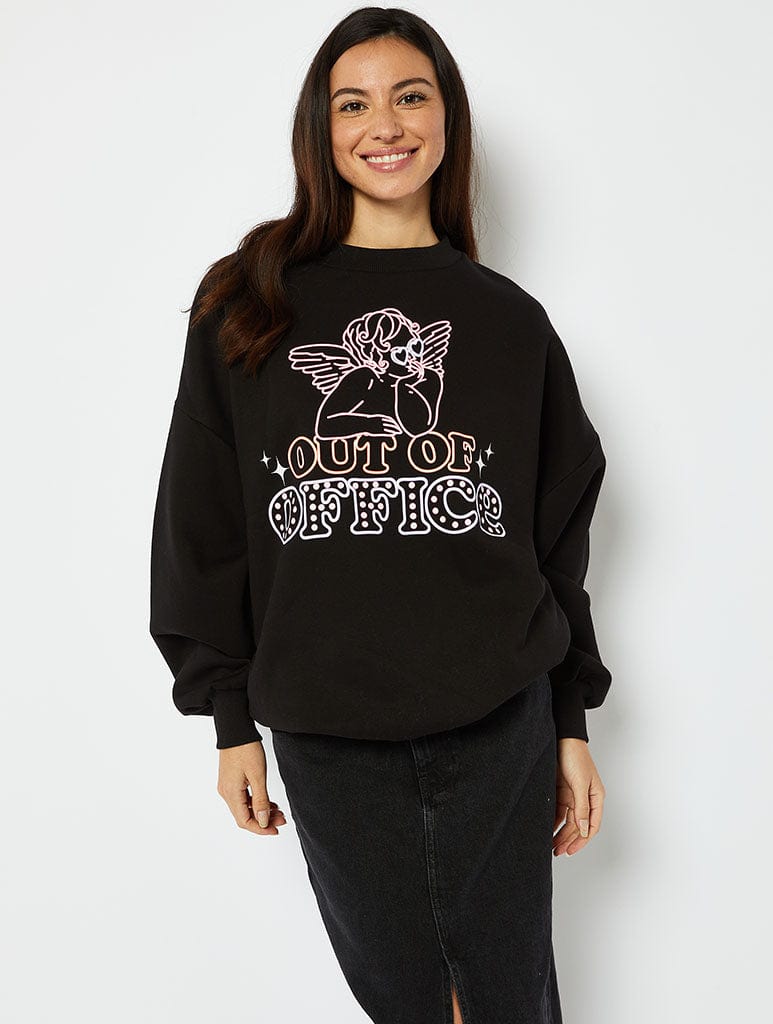 Out Of Office Black Oversized Sweatshirt