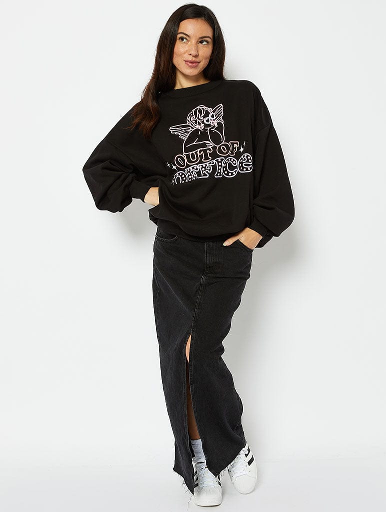 Out Of Office Black Oversized Sweatshirt