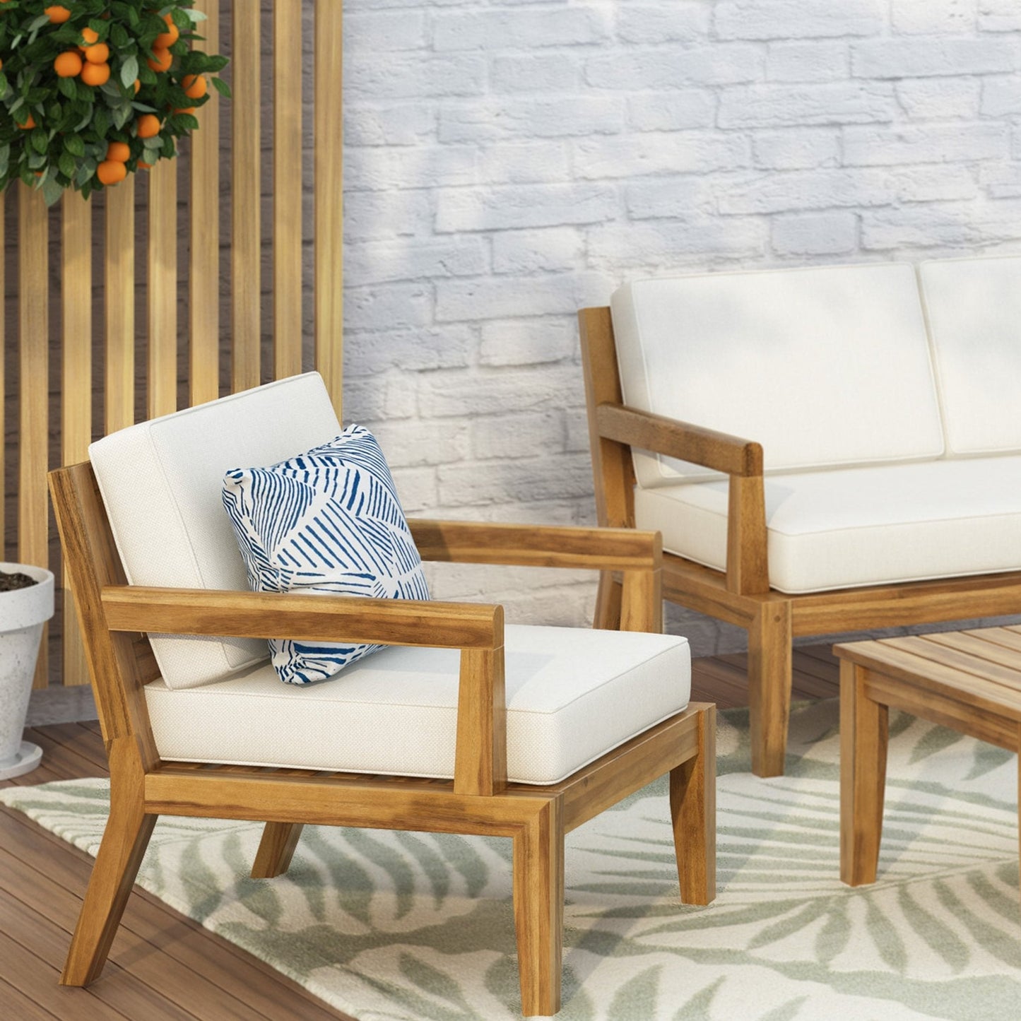 Outdoor Acacia Wood Chair with Cushions