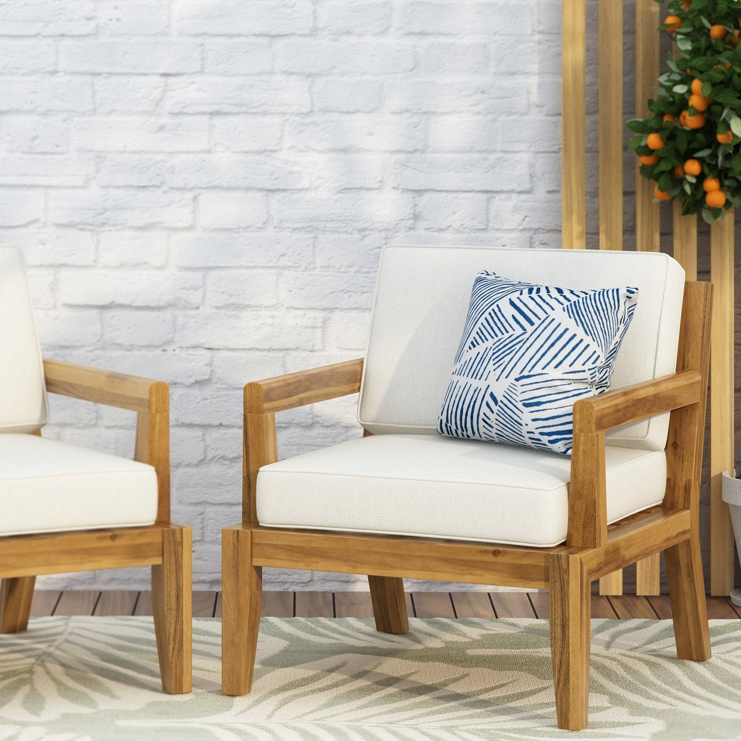 Outdoor Acacia Wood Chair with Cushions
