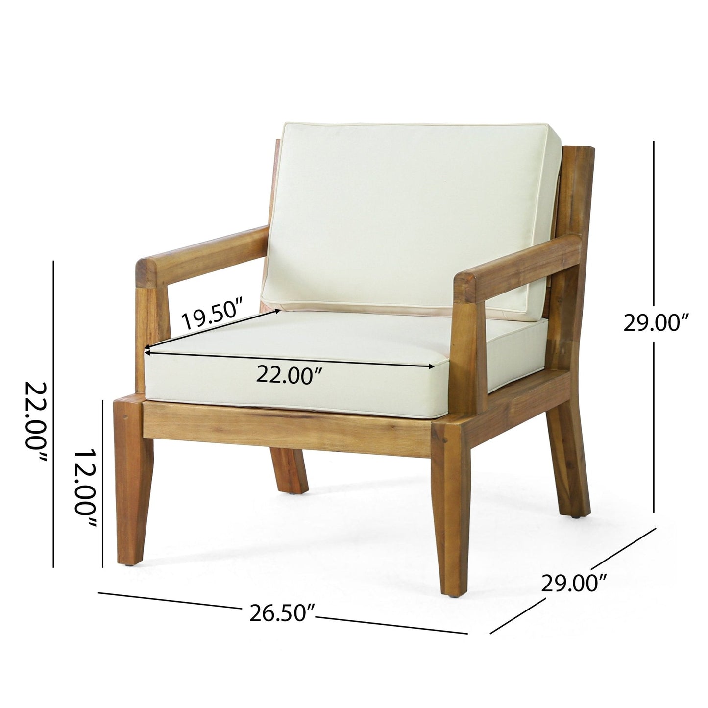 Outdoor Acacia Wood Chair with Cushions