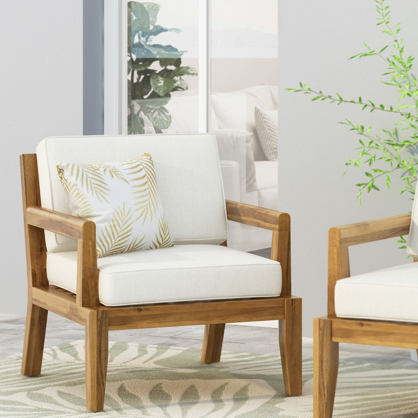 Outdoor Acacia Wood Chair with Cushions