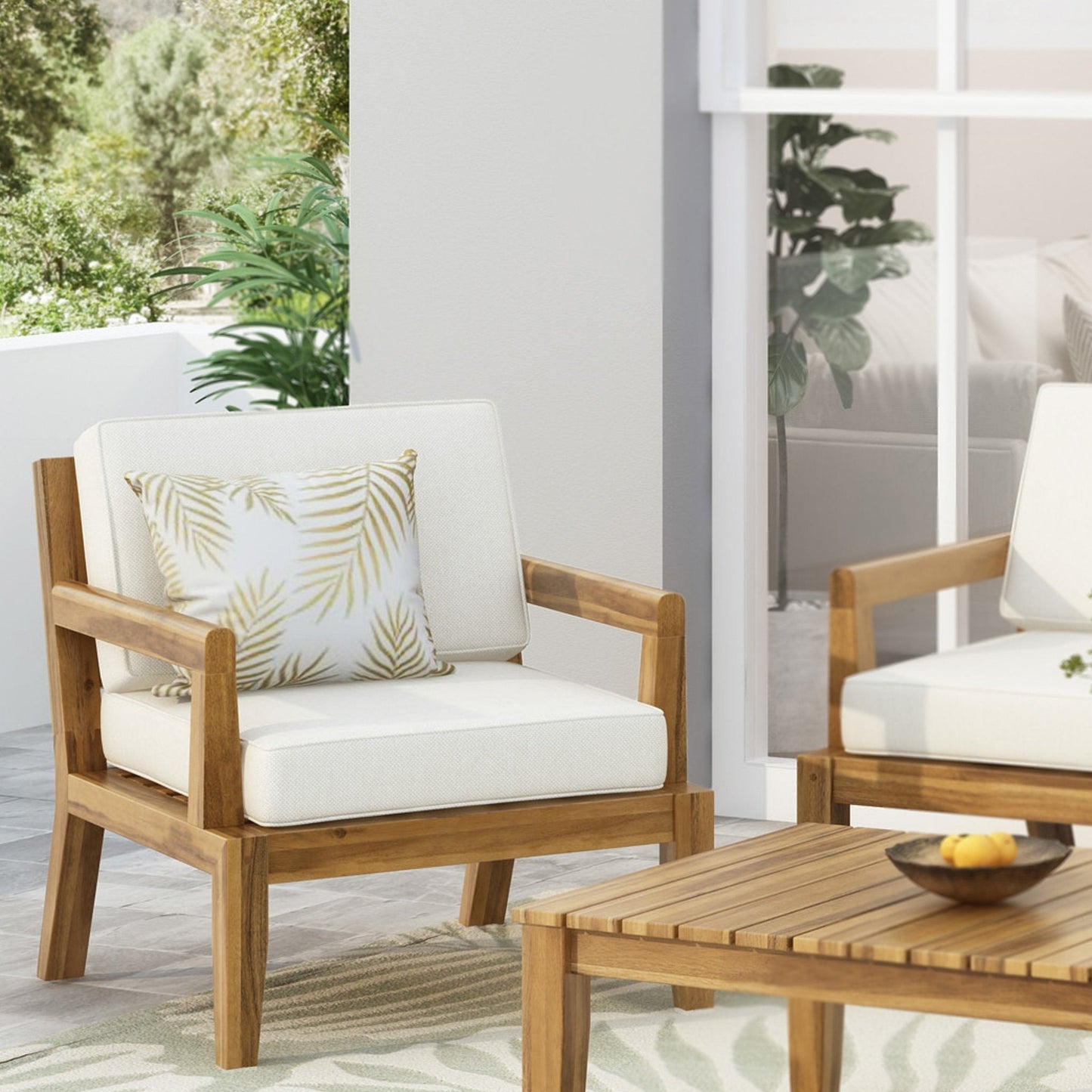 Outdoor Acacia Wood Chair with Cushions