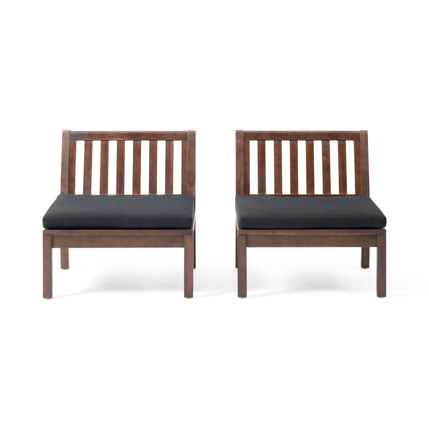 Outdoor Acacia Wood Club Chair with Slat Back Set of 2
