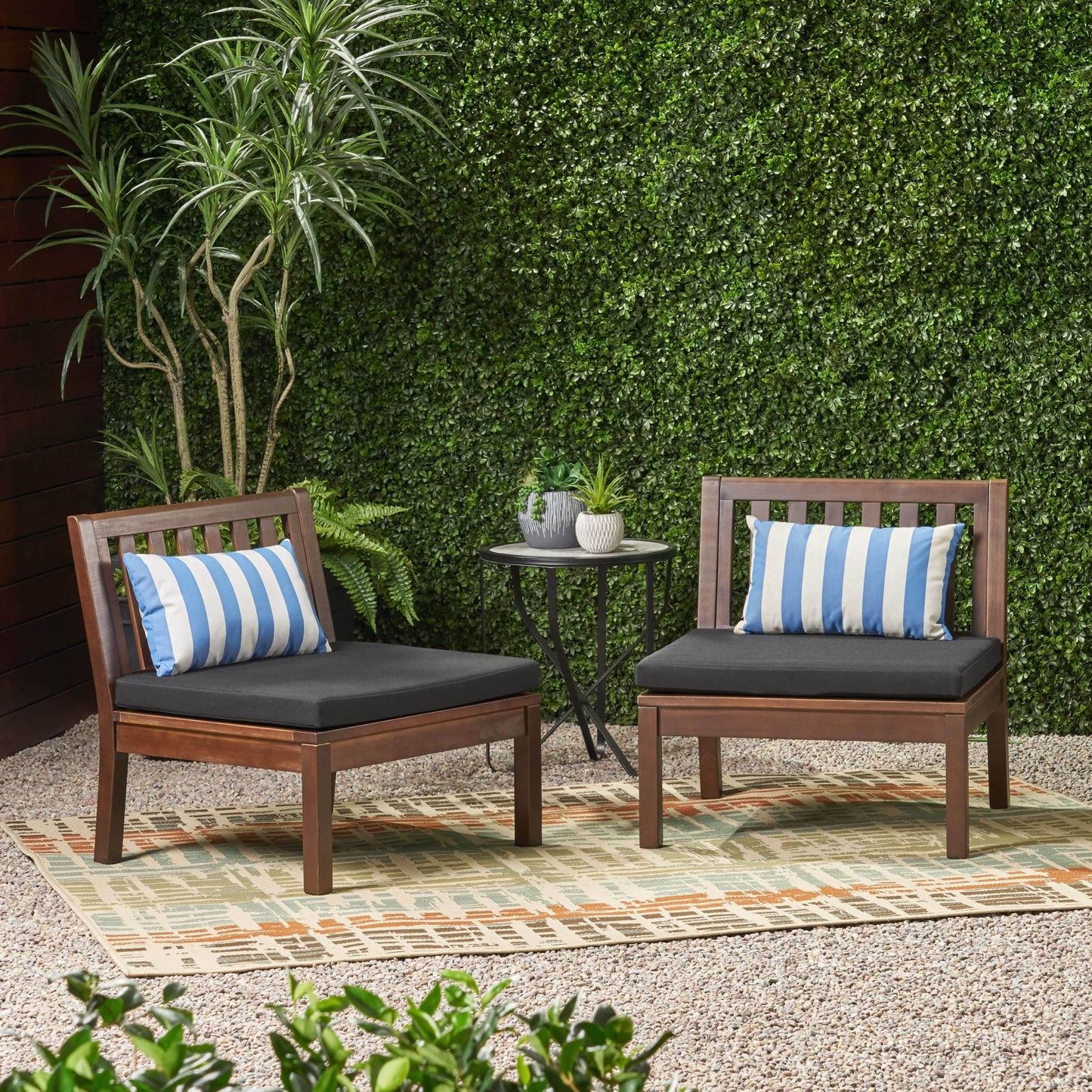 Outdoor Acacia Wood Club Chair with Slat Back Set of 2