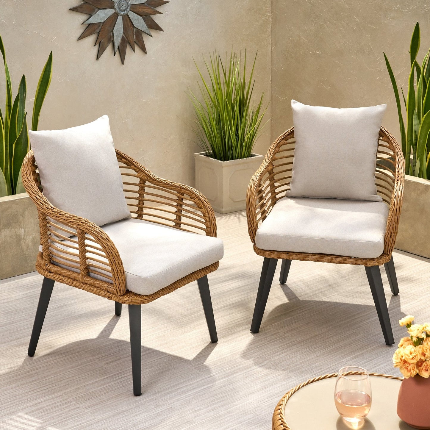 Outdoor Accent Chair with Aluminum Frame and Rattan Seating