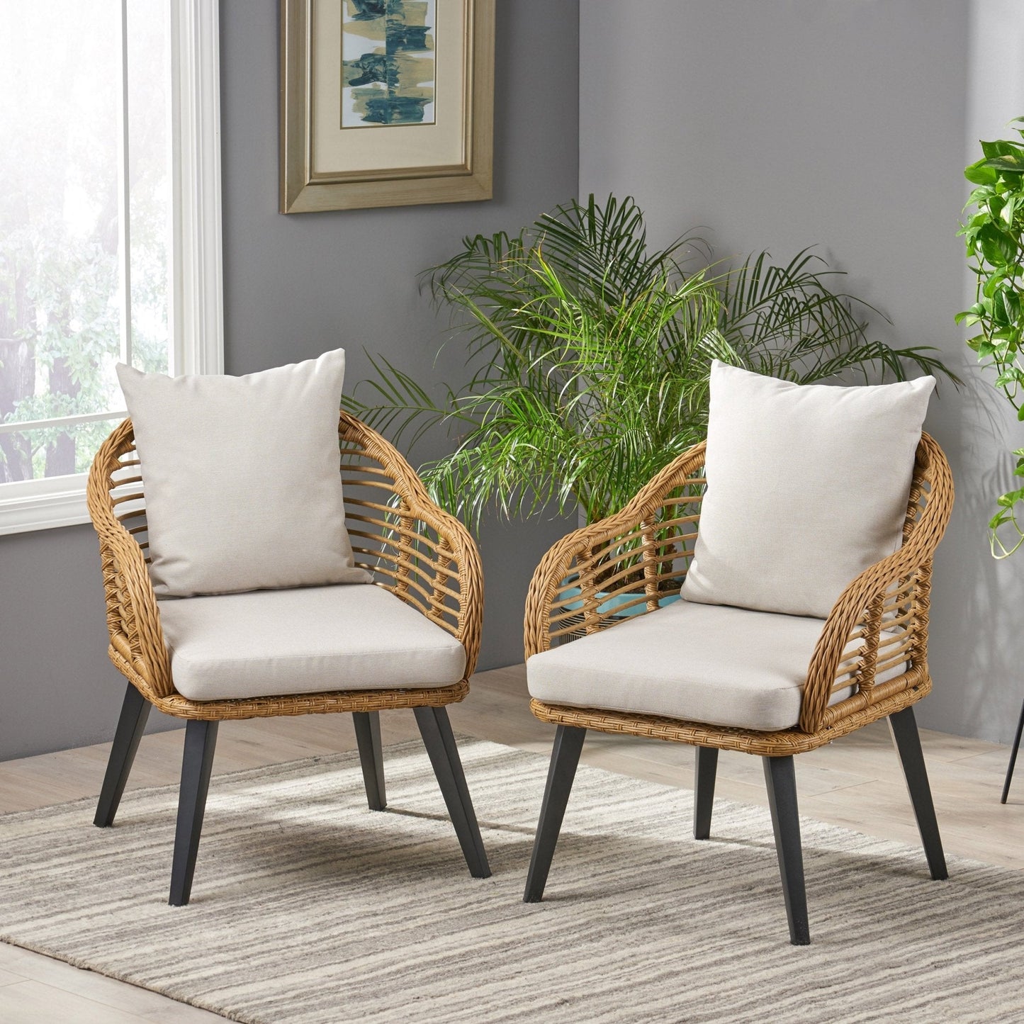 Outdoor Accent Chair with Aluminum Frame and Rattan Seating