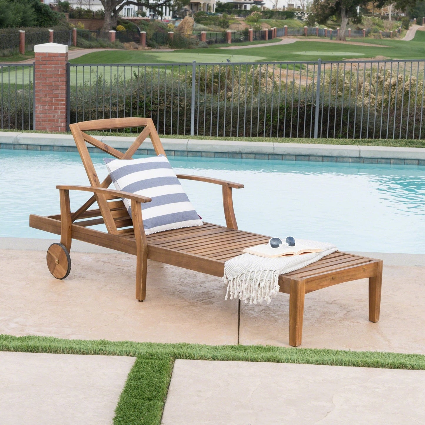 Outdoor Chaise Lounge with Adjustable Seating and Wheels