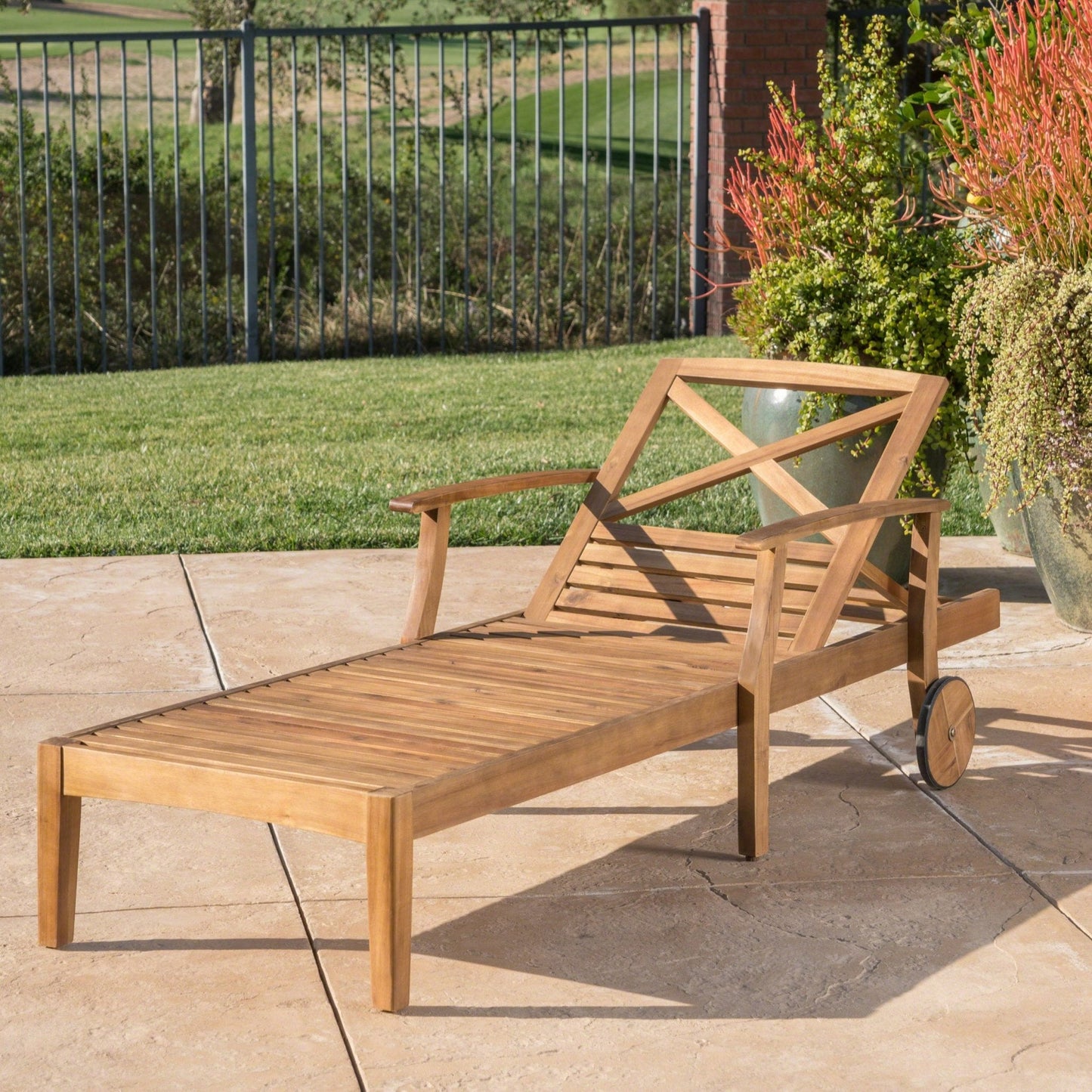Outdoor Chaise Lounge with Adjustable Seating and Wheels