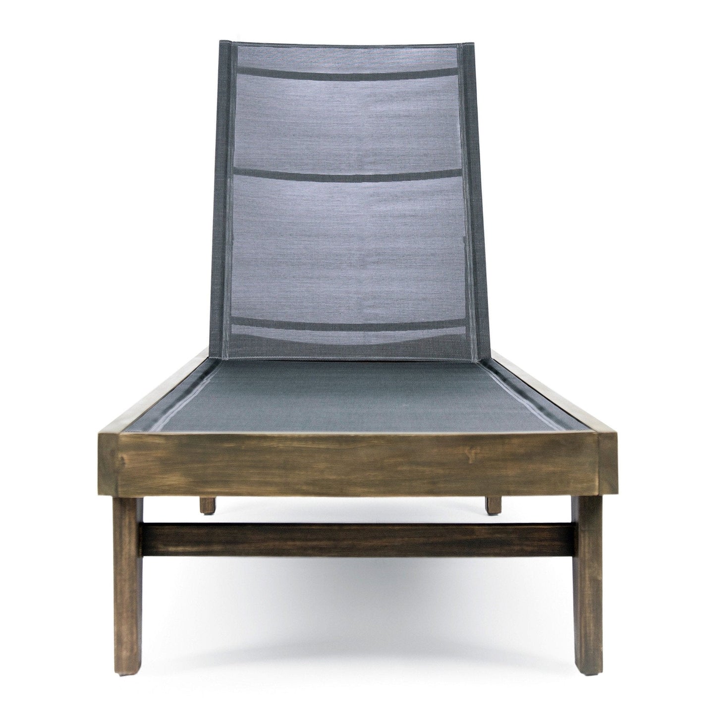 Outdoor Chaise Lounge with Mesh Seating and Acacia Wood Frame