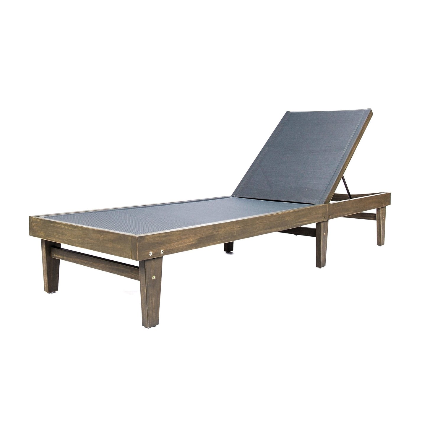 Outdoor Chaise Lounge with Mesh Seating and Acacia Wood Frame