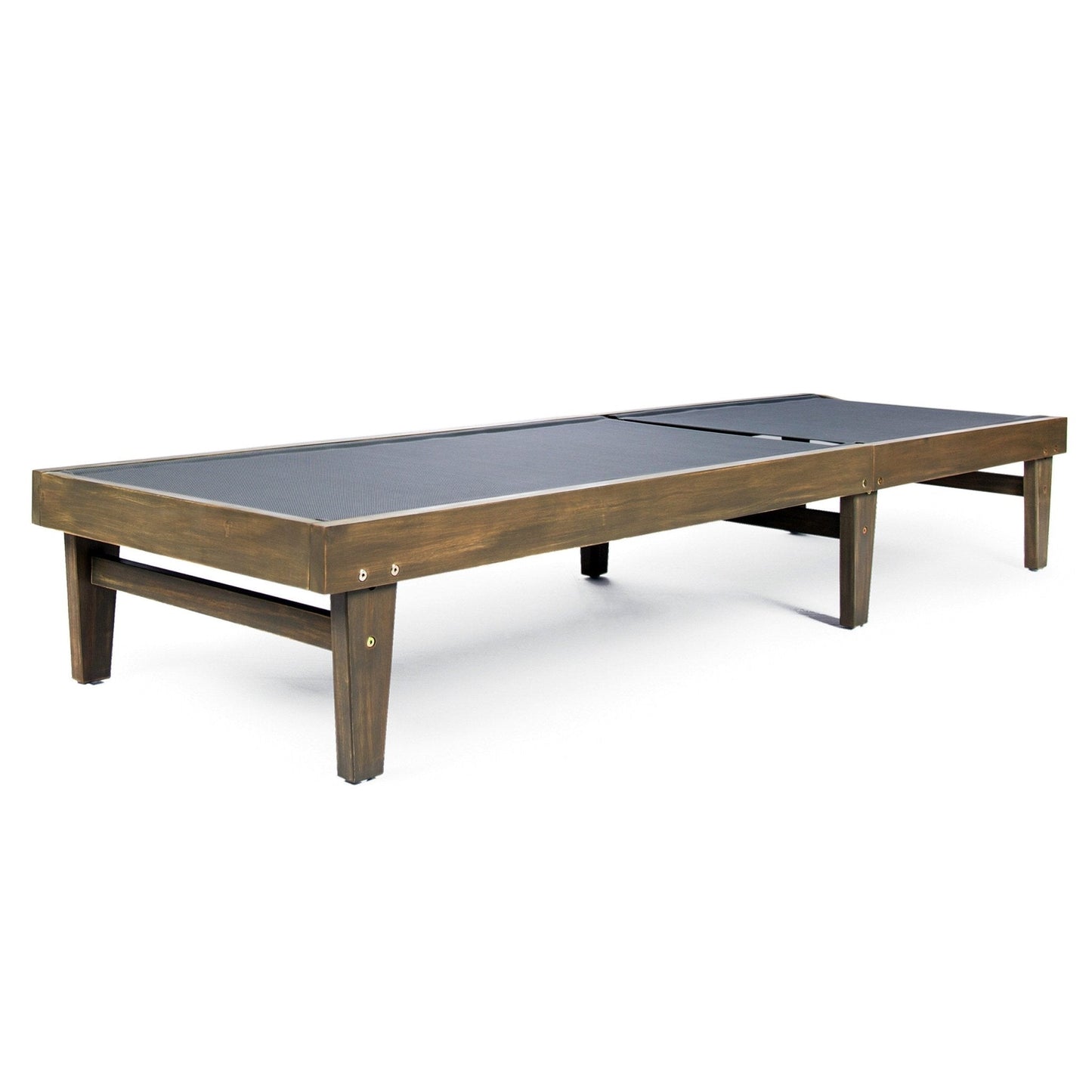 Outdoor Chaise Lounge with Mesh Seating and Acacia Wood Frame