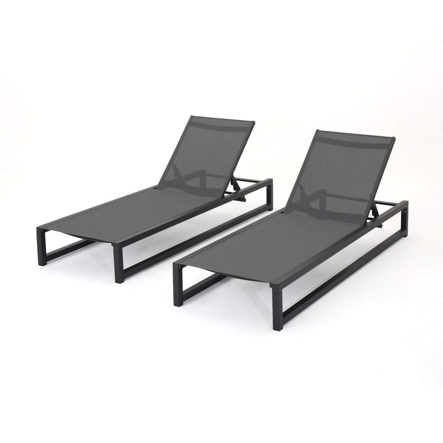 Outdoor Chaise Lounges with Breathable Mesh Seat and Sturdy Aluminum Frame, Set of 2